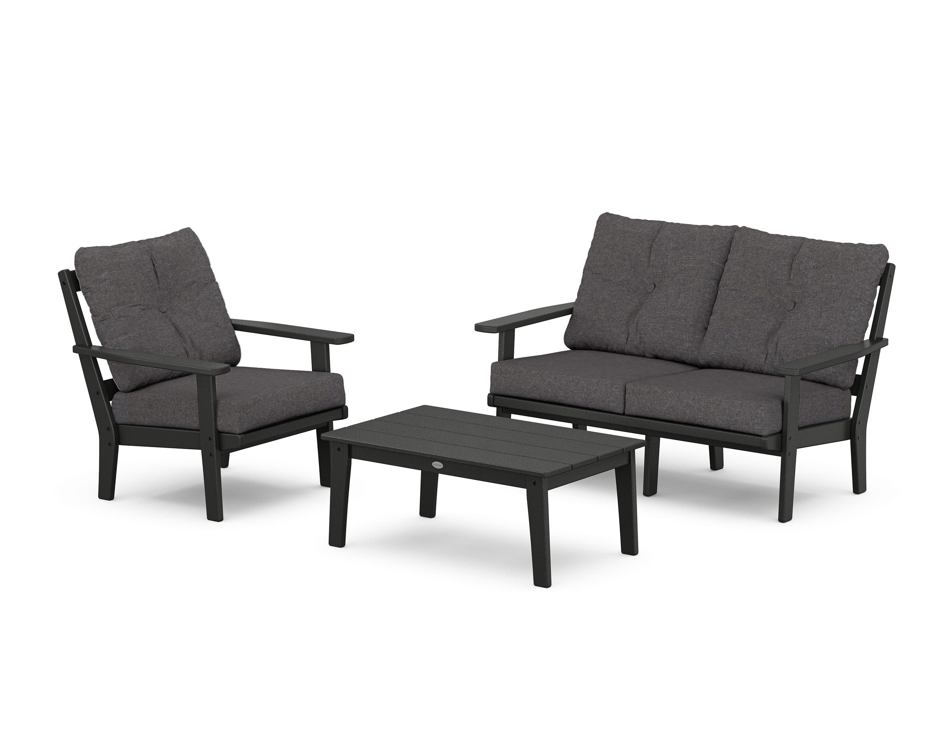 Prairie 3-Piece Deep Seating Set with Loveseat in Black / Ash Charcoal