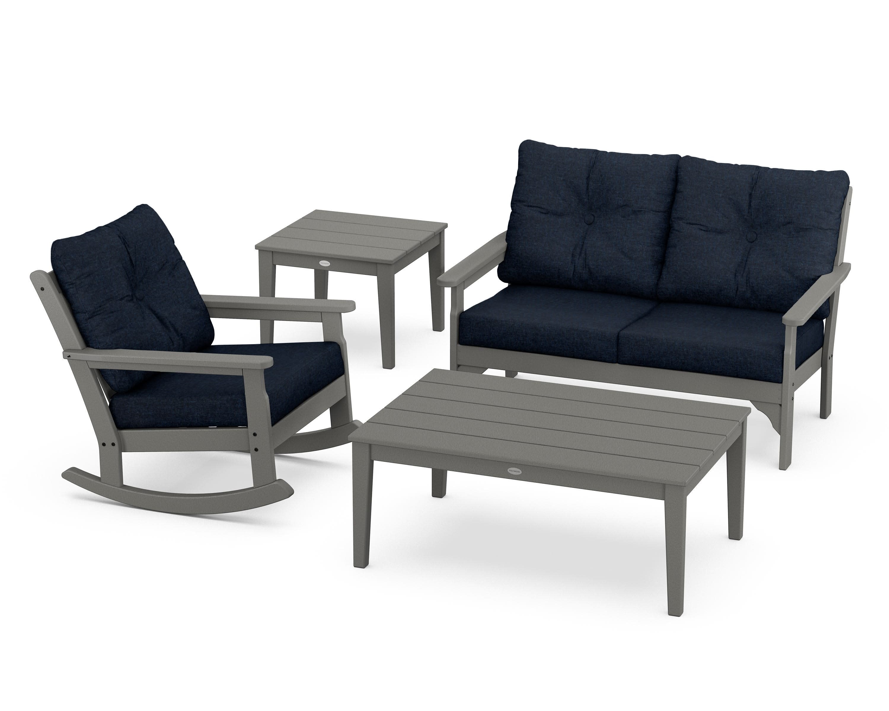 Vineyard 4-Piece Deep Seating Rocker Set in Slate Grey / Marine Indigo