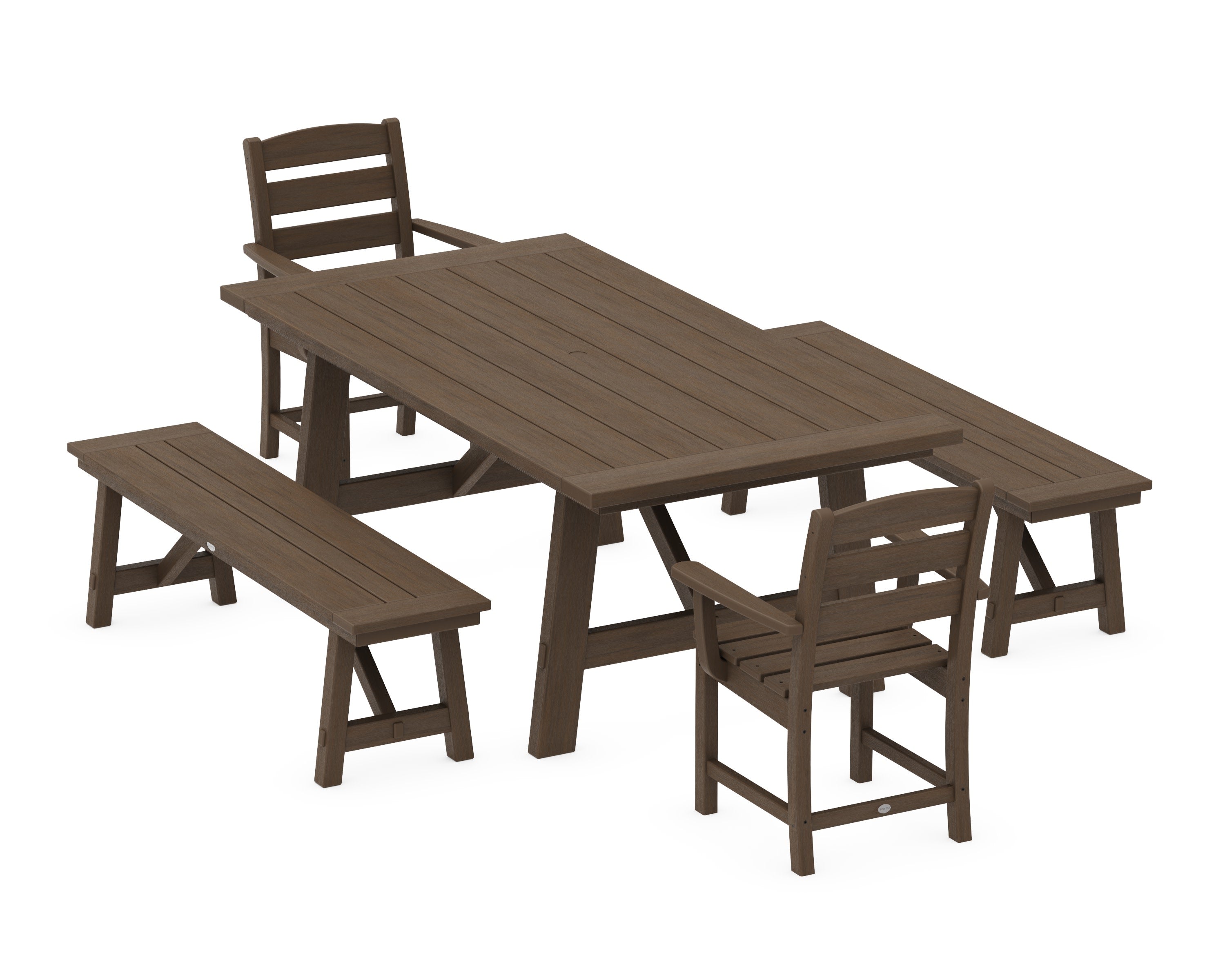 Lakeside 5-Piece Rustic Farmhouse Dining Set With Benches in Kona