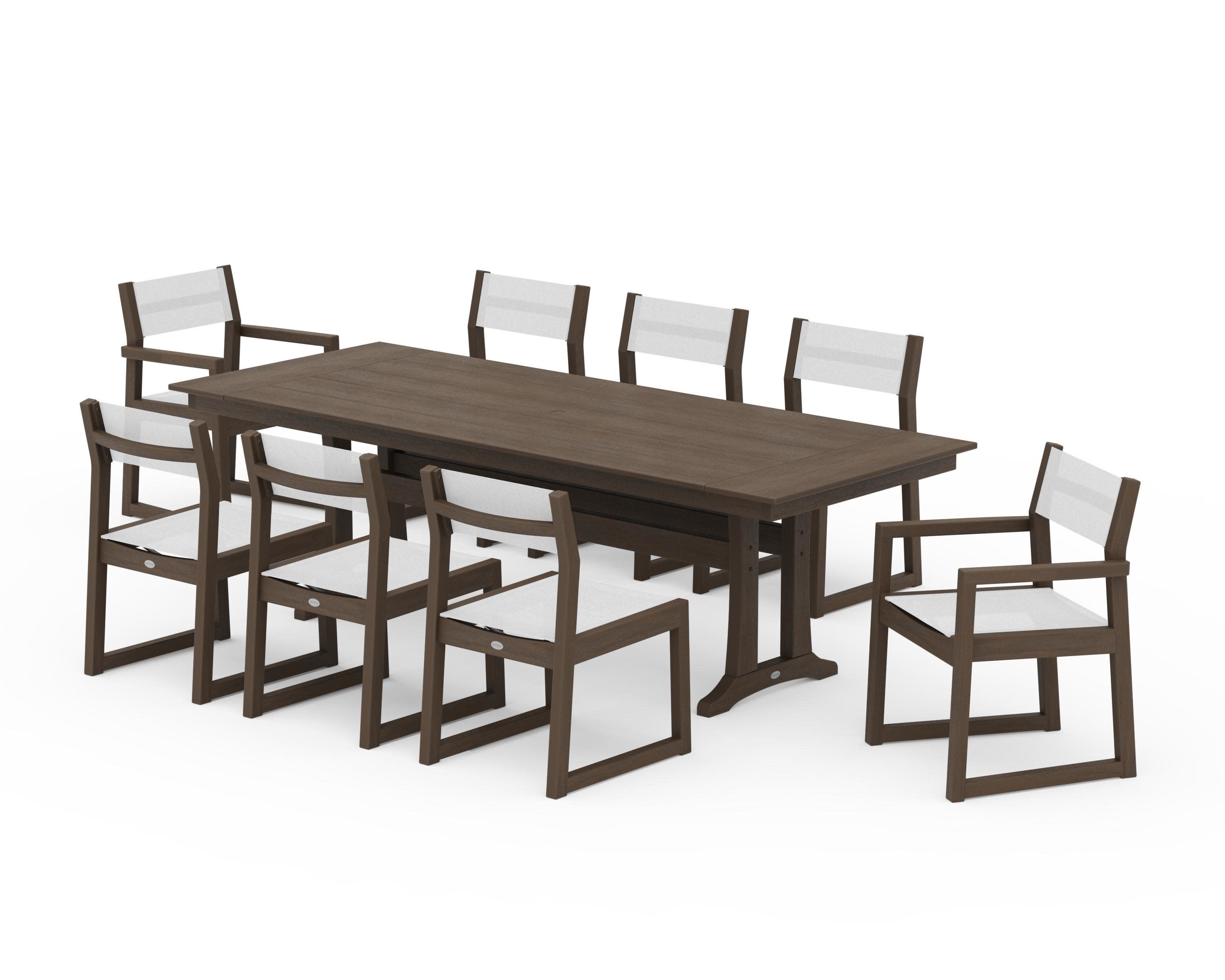 EDGE Sling 9-Piece Farmhouse Trestle Dining Set in Kona / White Sling