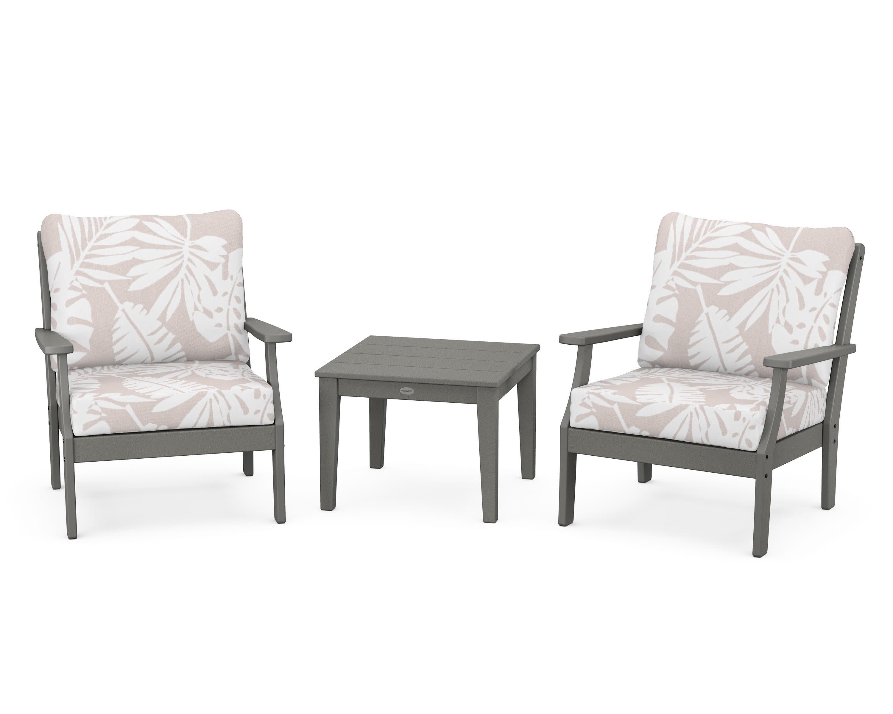 Braxton 3-Piece Deep Seating Set in Slate Grey / Leaf Dune Burlap