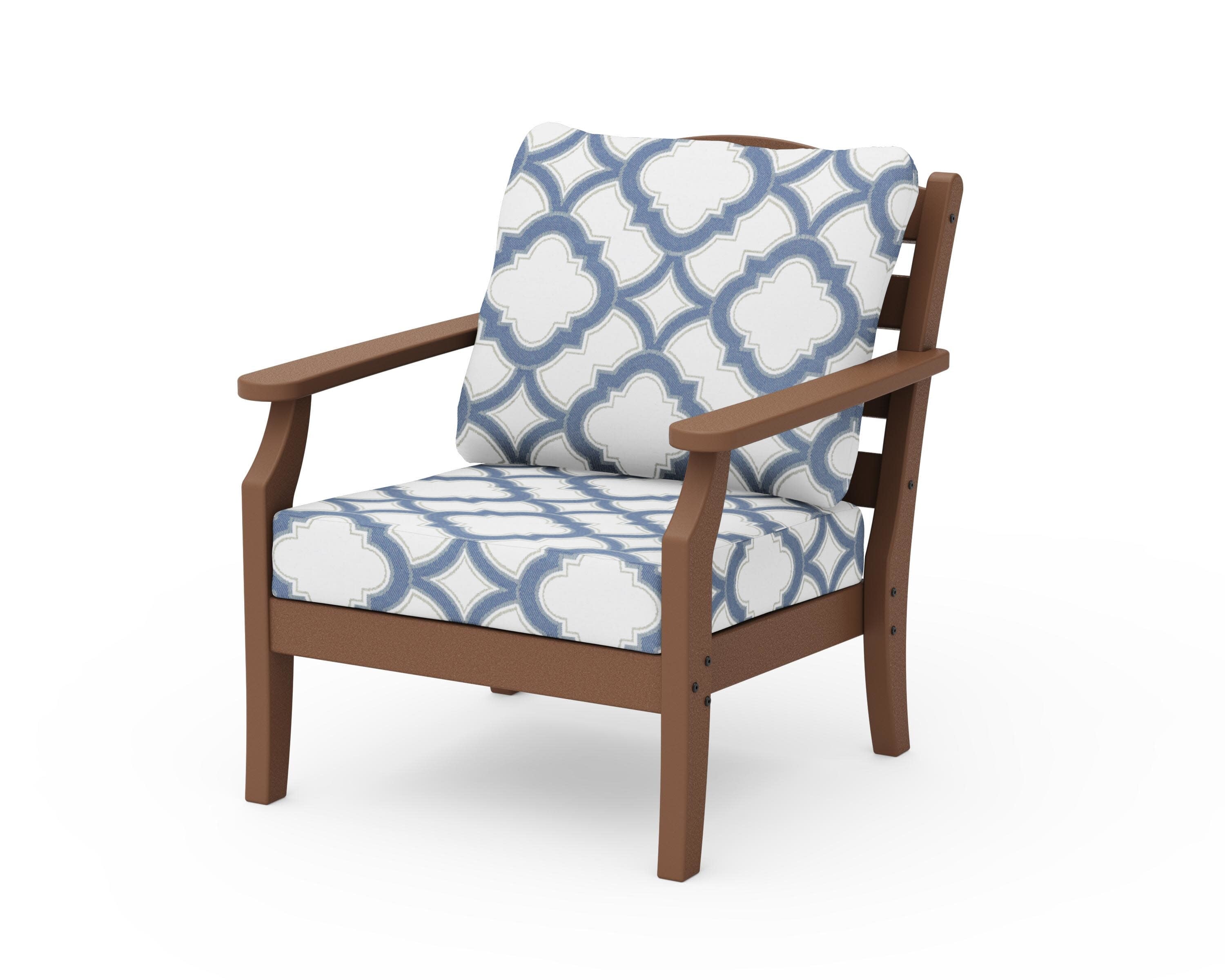 Savannah Deep Seating Chair in Teak / Trellis Sky Blue