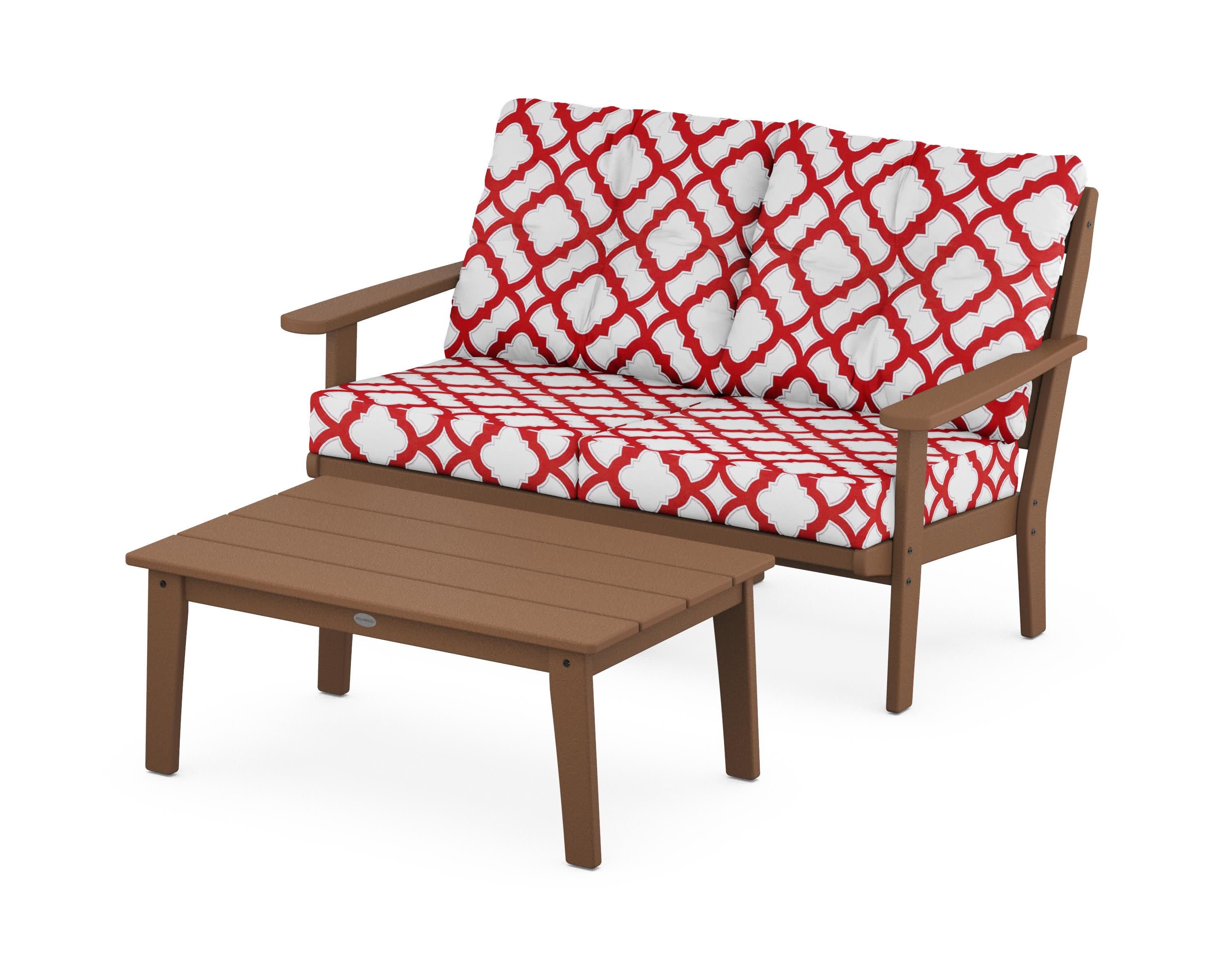Lakeside 2-Piece Lounge Loveseat Set in Teak / Trellis Crimson