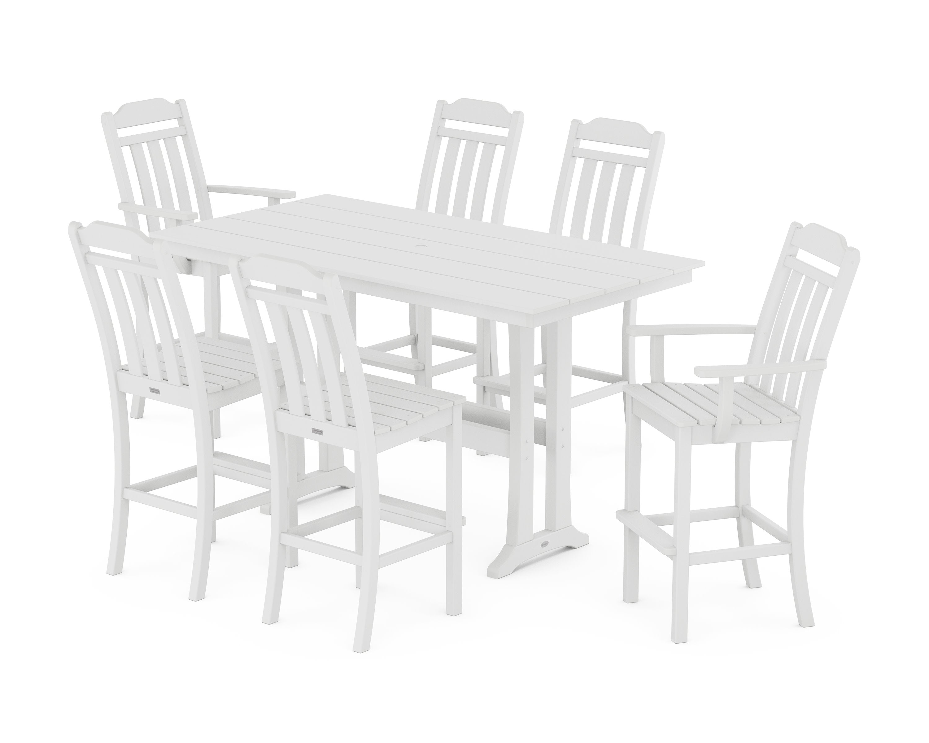 Cottage 7-Piece Farmhouse Bar Set with Trestle Legs in White