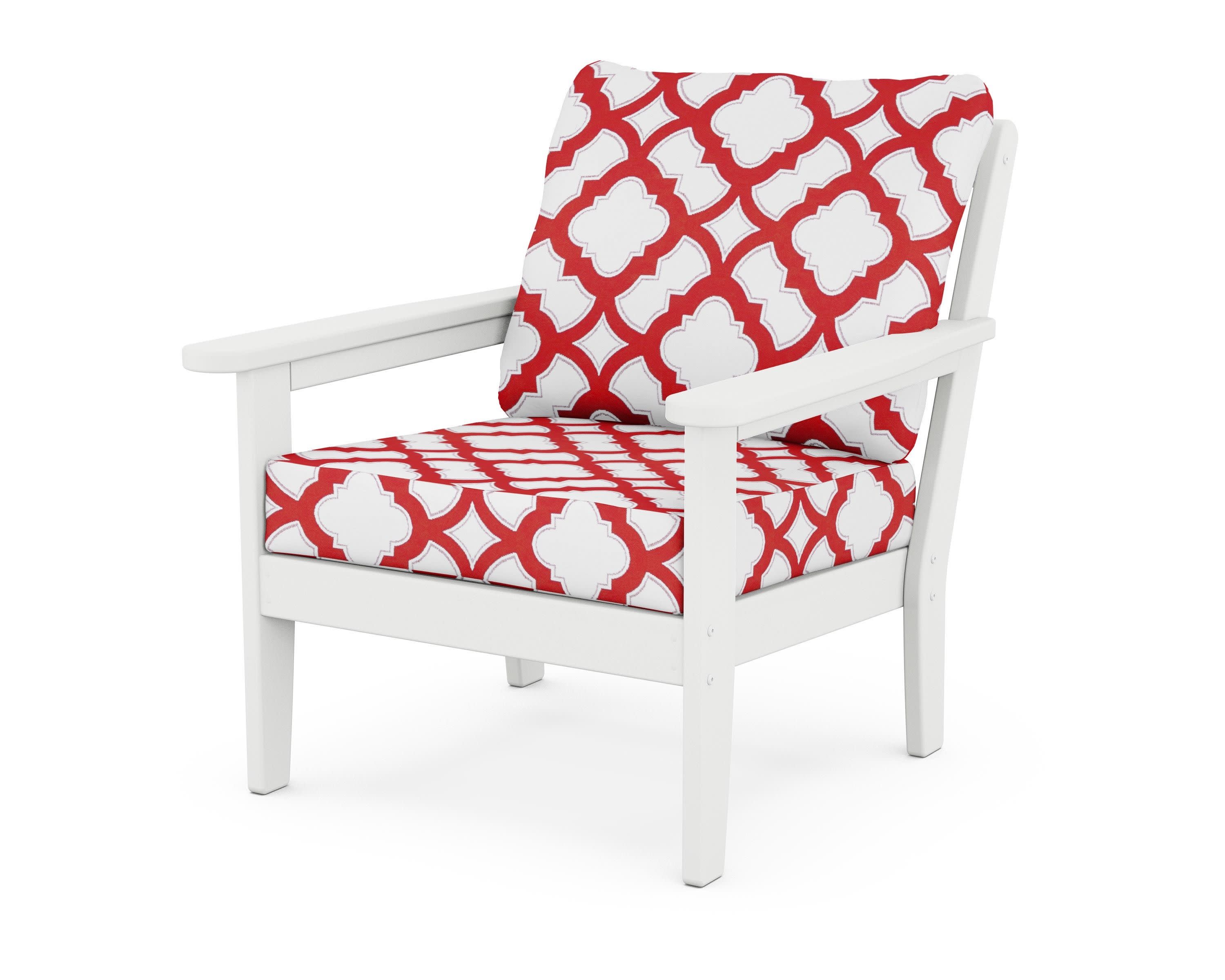 Cottage Deep Seating Chair in White / Trellis Crimson