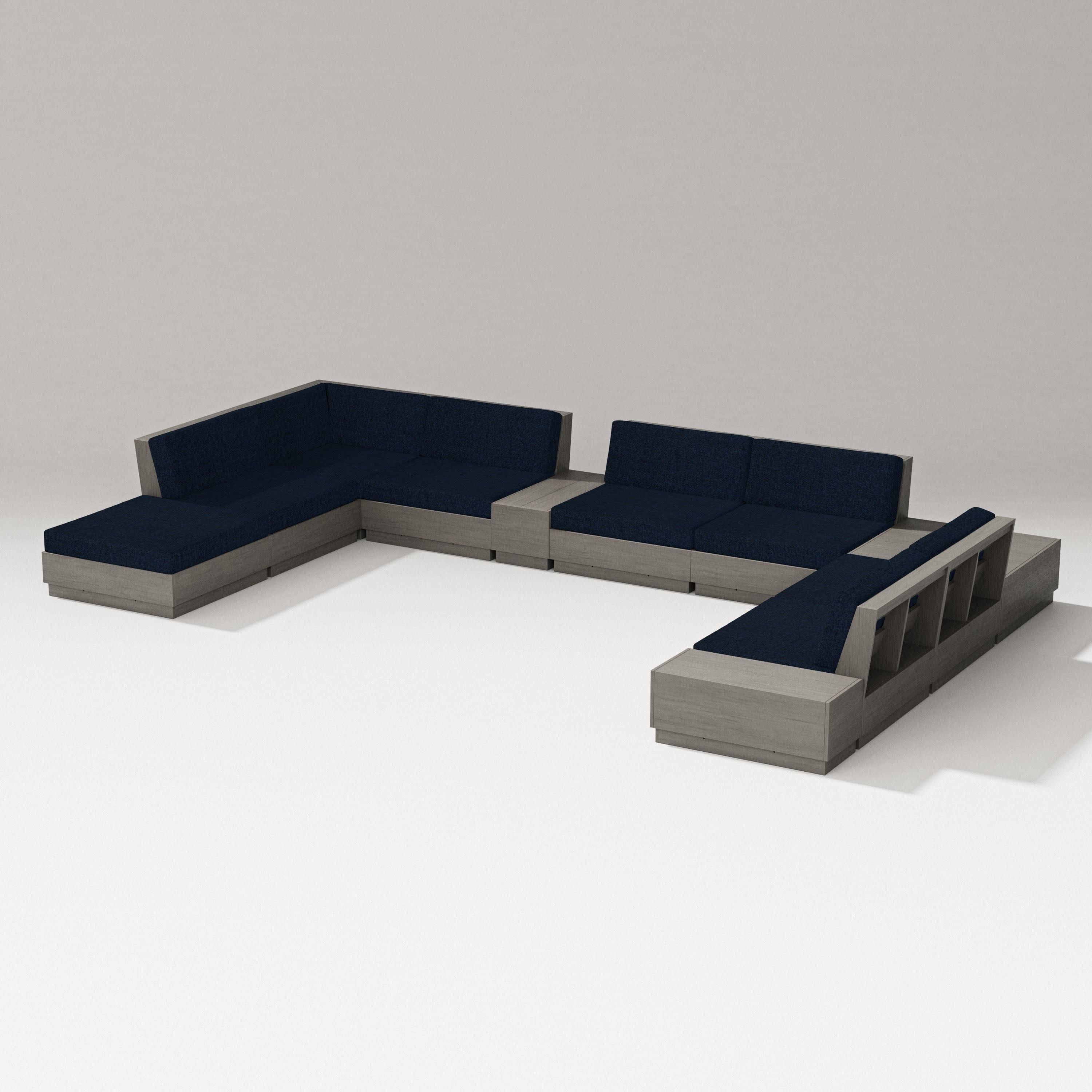 Elevate 11-Piece Conversation Sectional Set in Driftwood / Marine Indigo