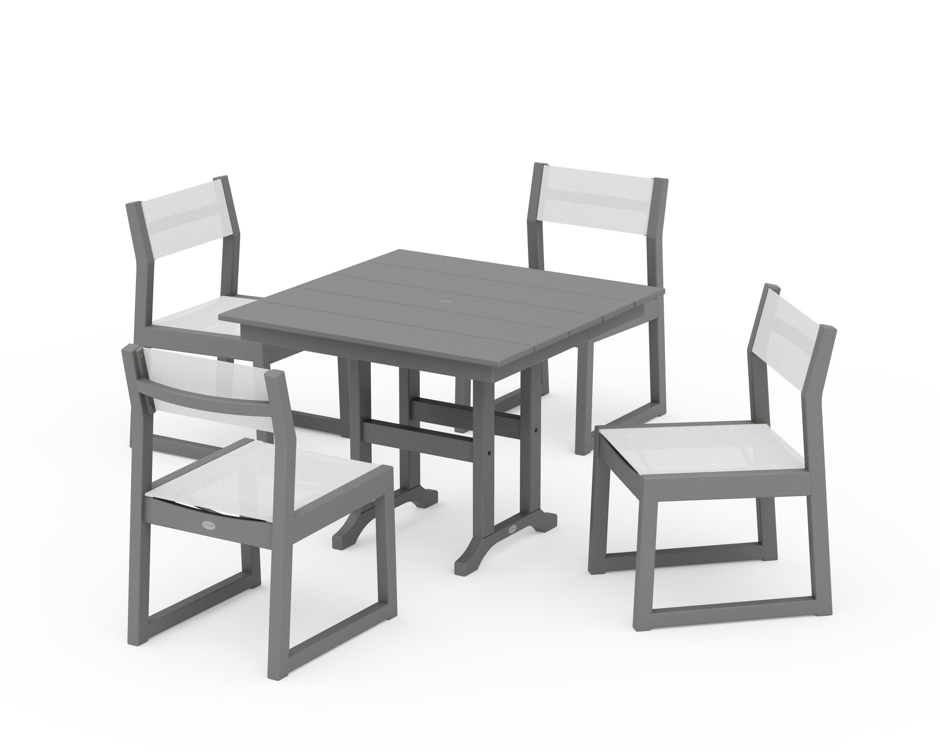EDGE Sling Side Chair 5-Piece Farmhouse Dining Set in Slate Grey / White Sling