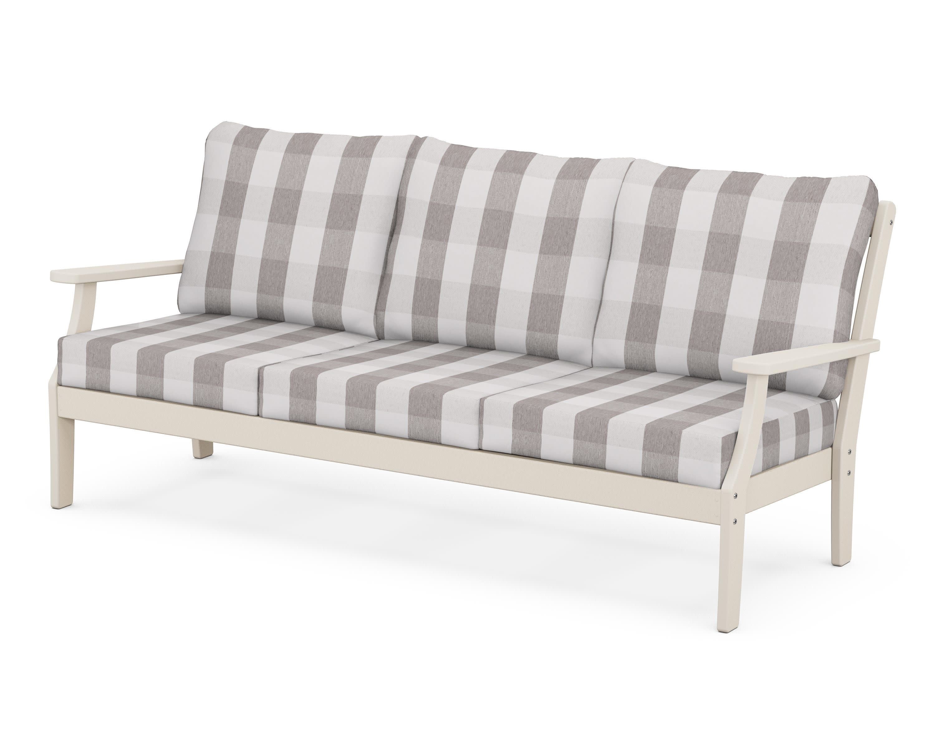 Braxton Deep Seating Sofa in Sand / Buffalo Plaid Grey Mist
