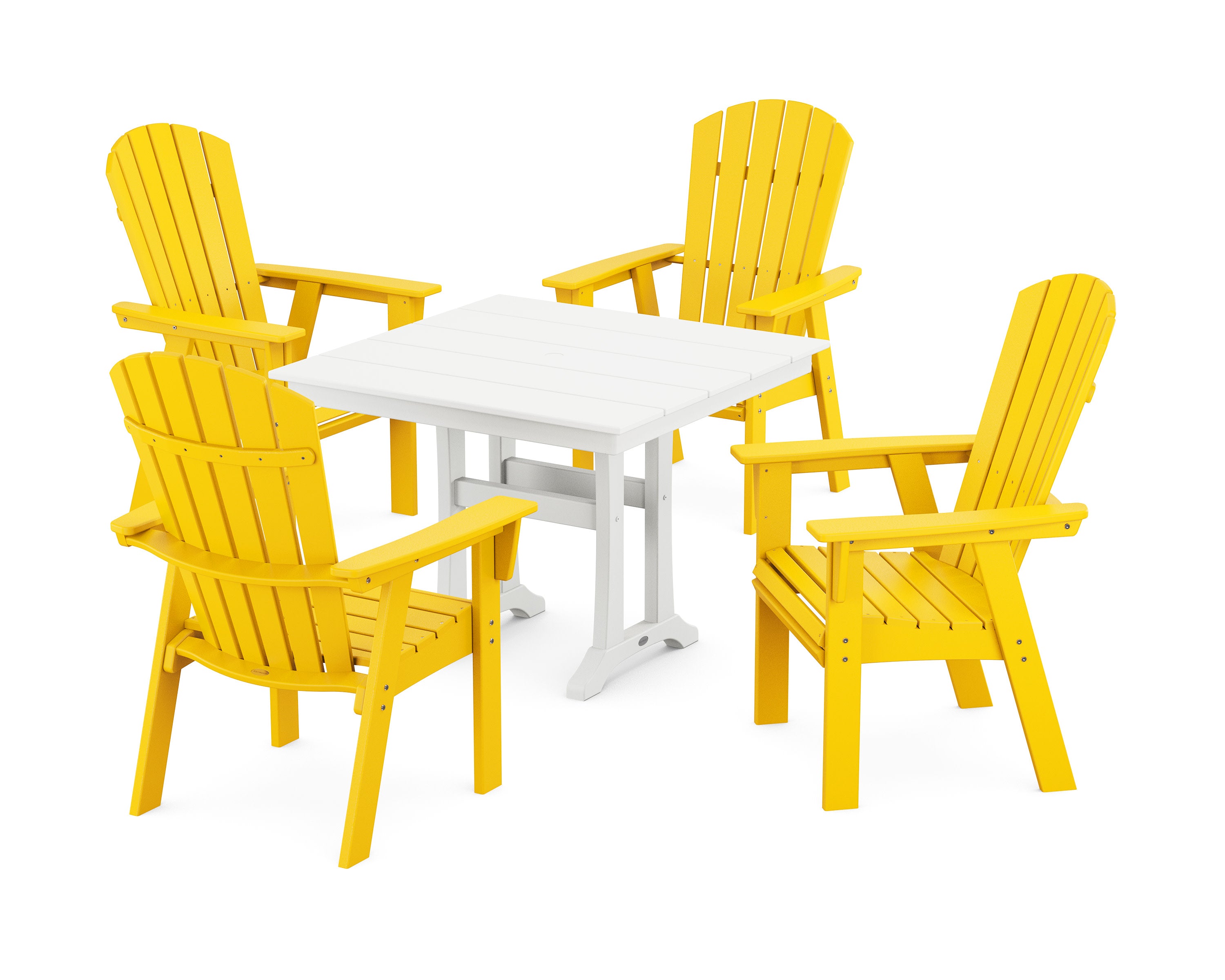 Nautical Adirondack 5-Piece Farmhouse Dining Set With Trestle Legs in Lemon / White