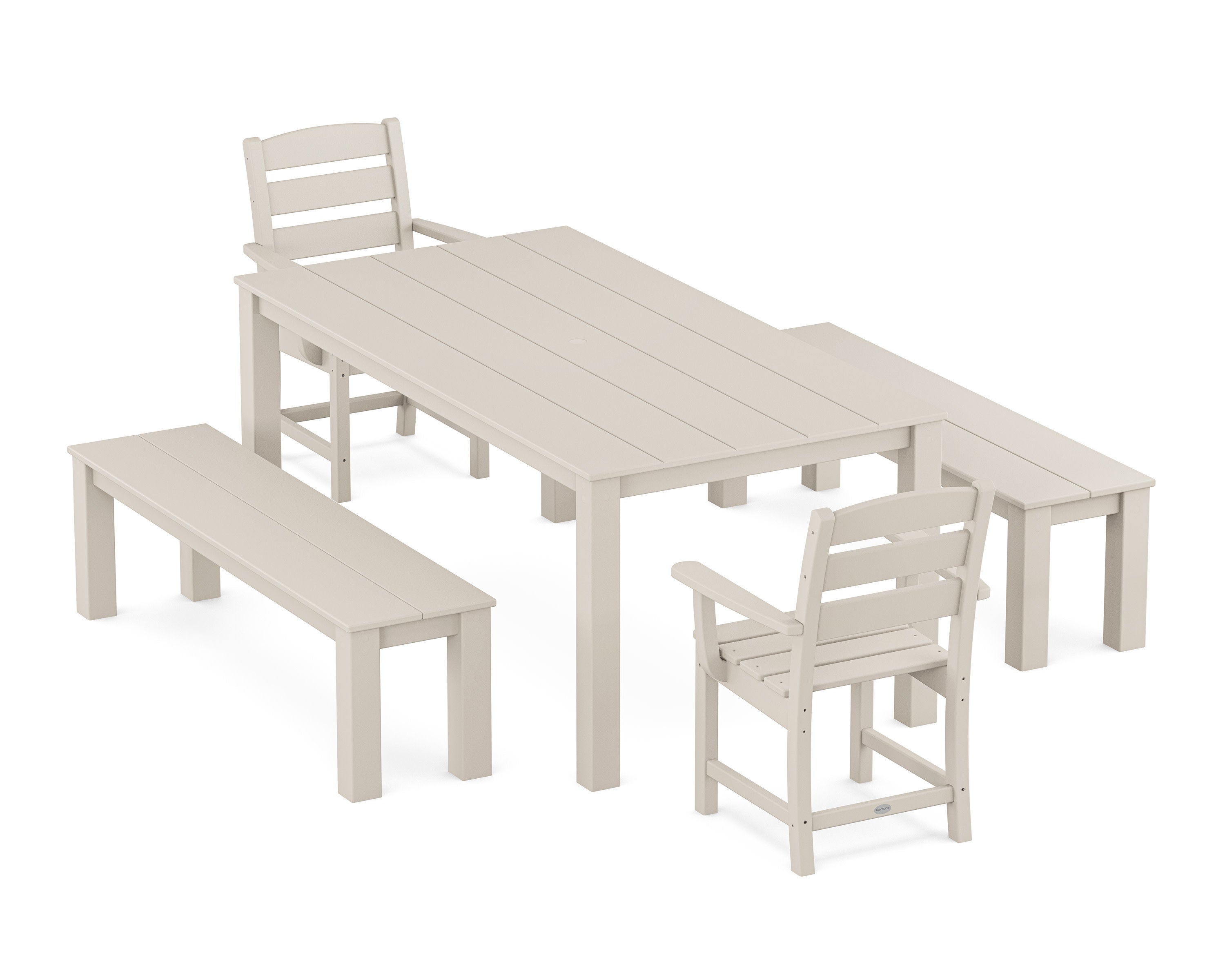 Lakeside 5-Piece Parsons Dining Set with Benches in Sand