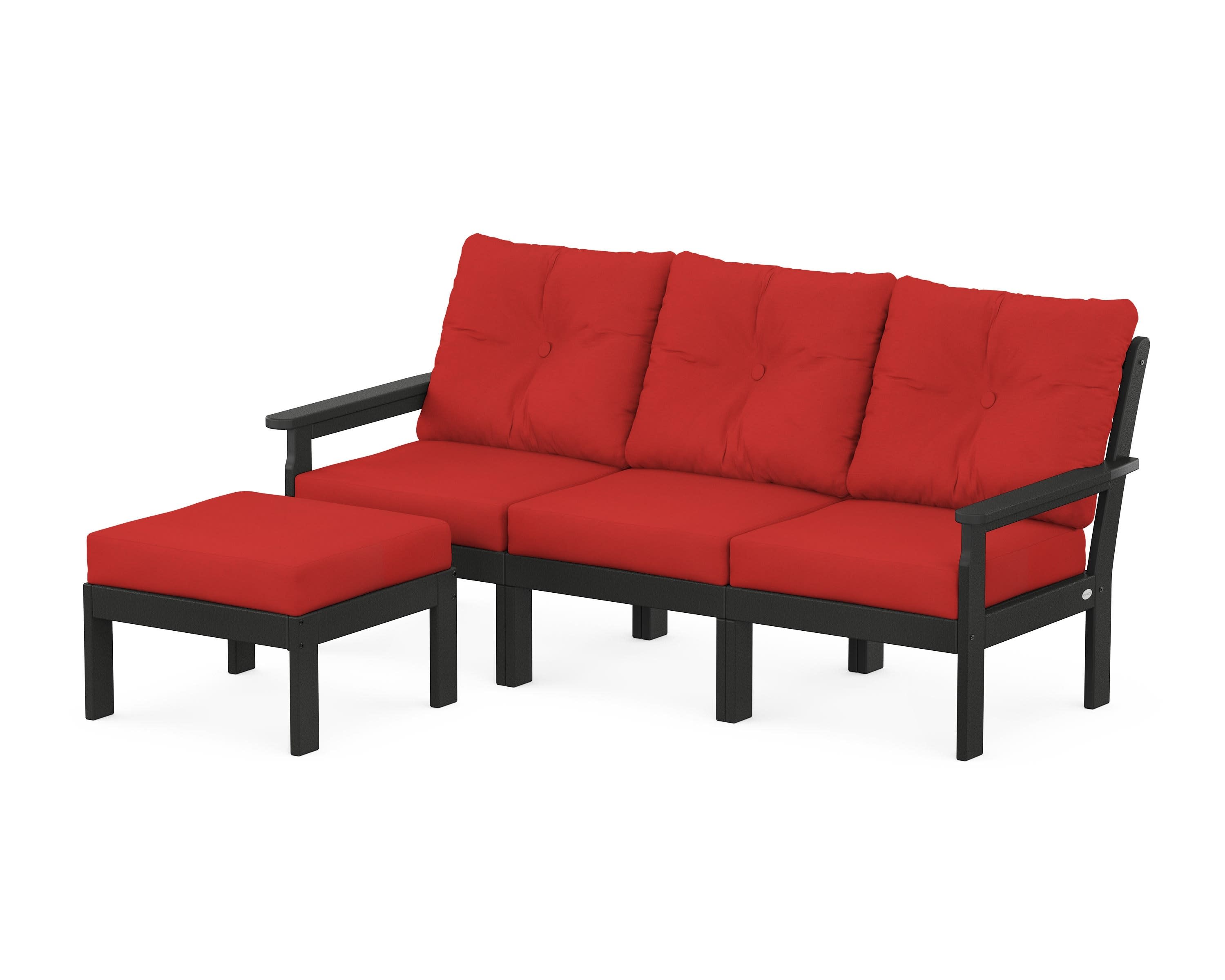 Vineyard 4-Piece Sectional with Ottoman in Black / Crimson Linen