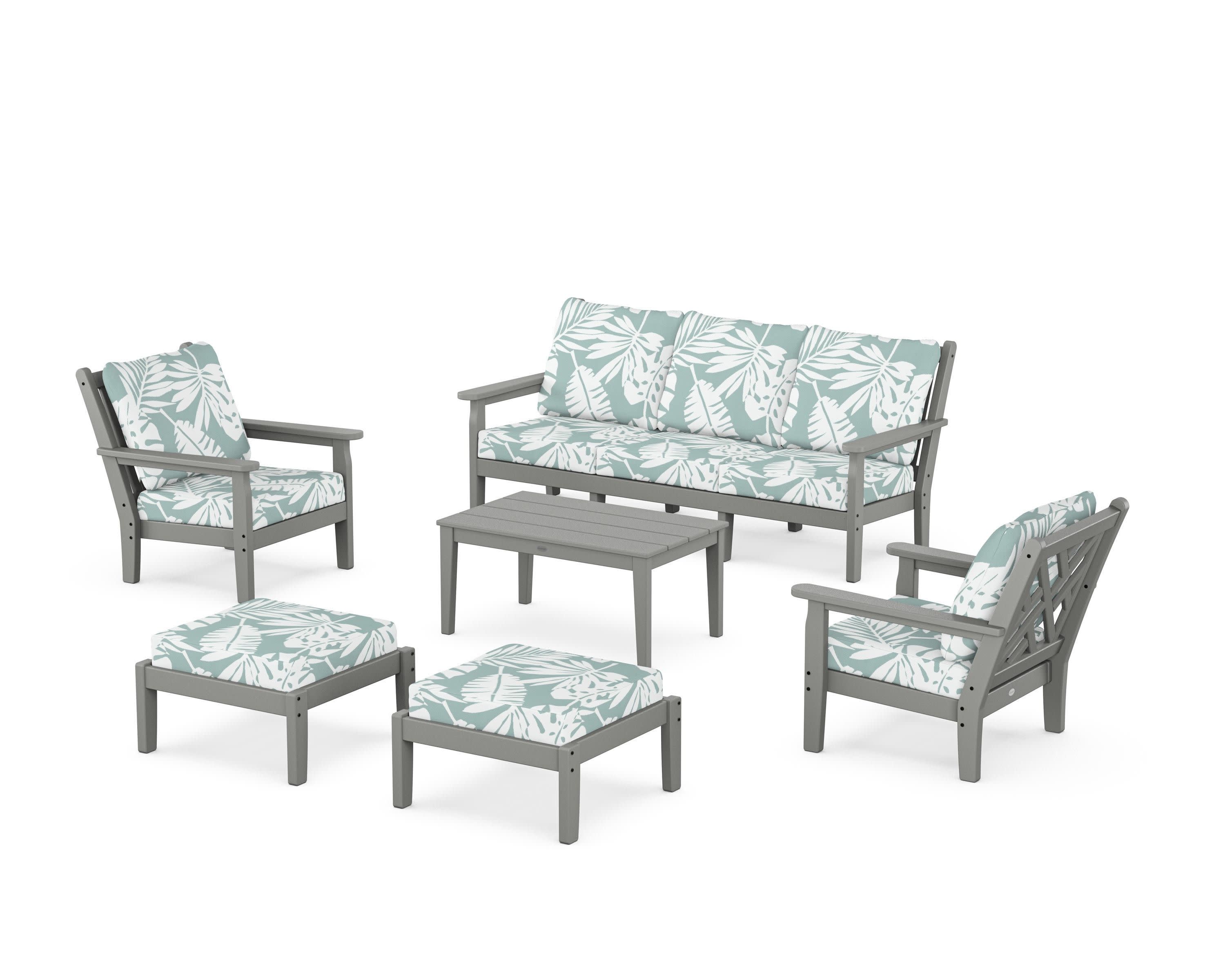 Chippendale 6-Piece Lounge Sofa Set in Slate Grey / Leaf Glacier Spa