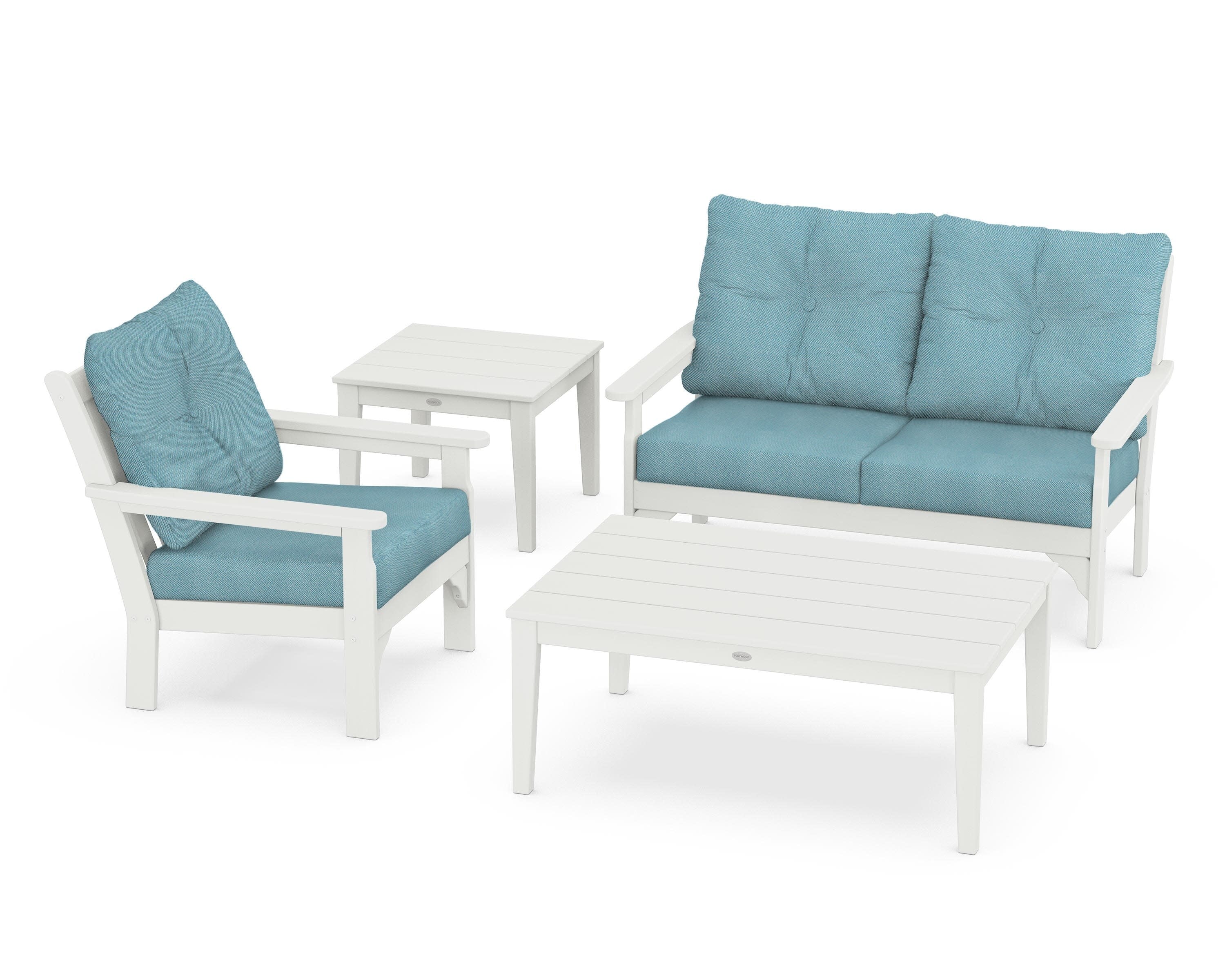 Vineyard 4-Piece Deep Seating Set in Vintage White / Lattice Sky Blue