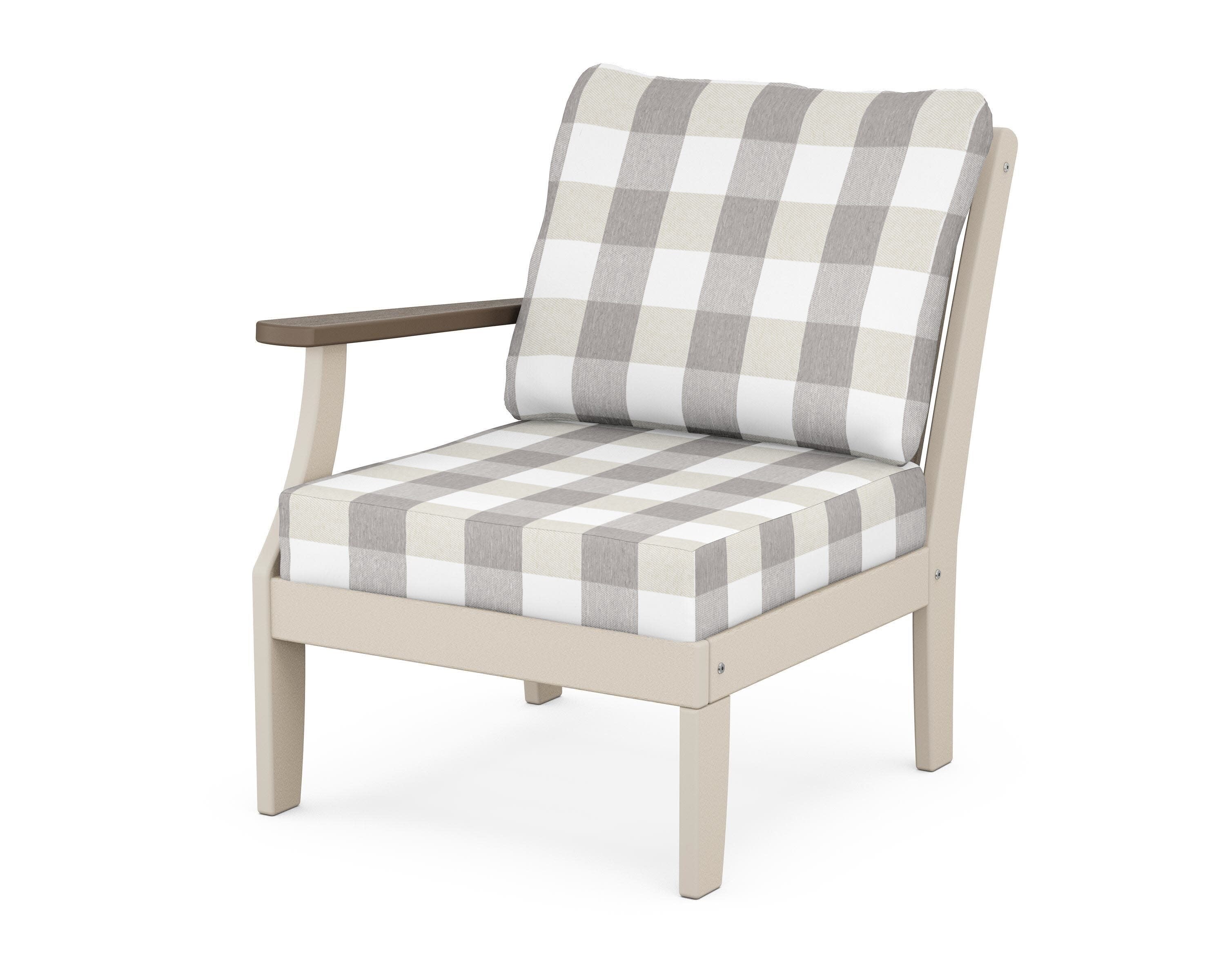 Braxton Modular Left Arm Chair in Sand / Kona / Buffalo Plaid Grey Mist