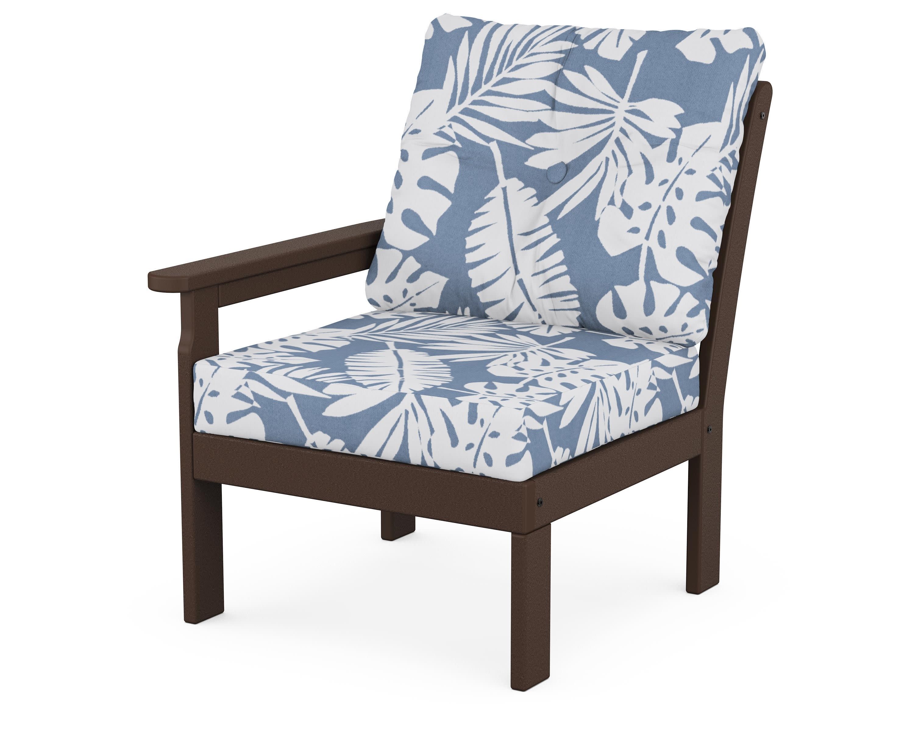 Vineyard Modular Left Arm Chair in Mahogany / Leaf Sky Blue