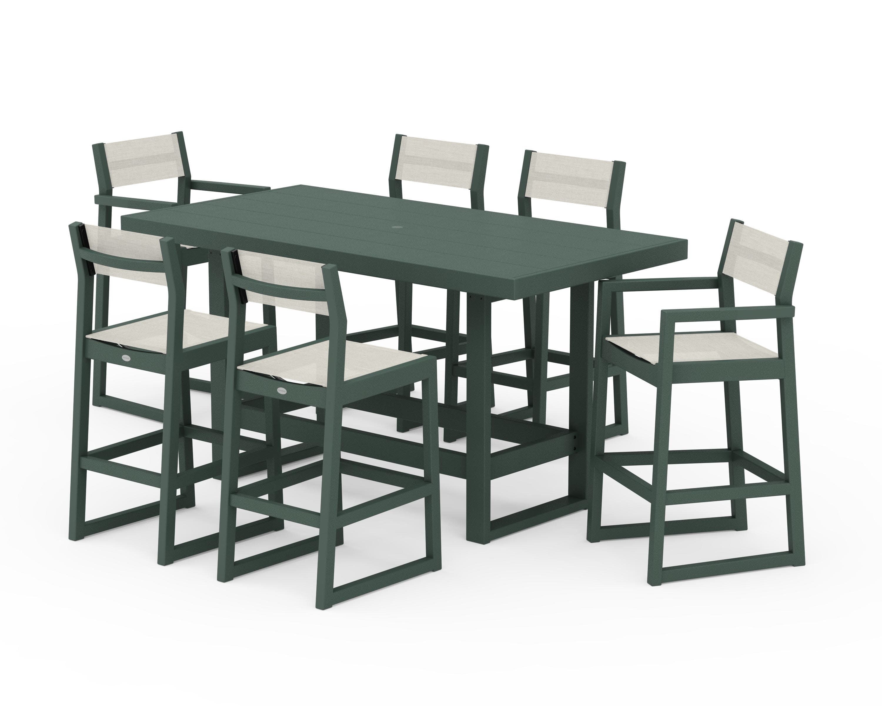 EDGE Sling 7-Piece Bar Table Set in Green / Parchment Sling