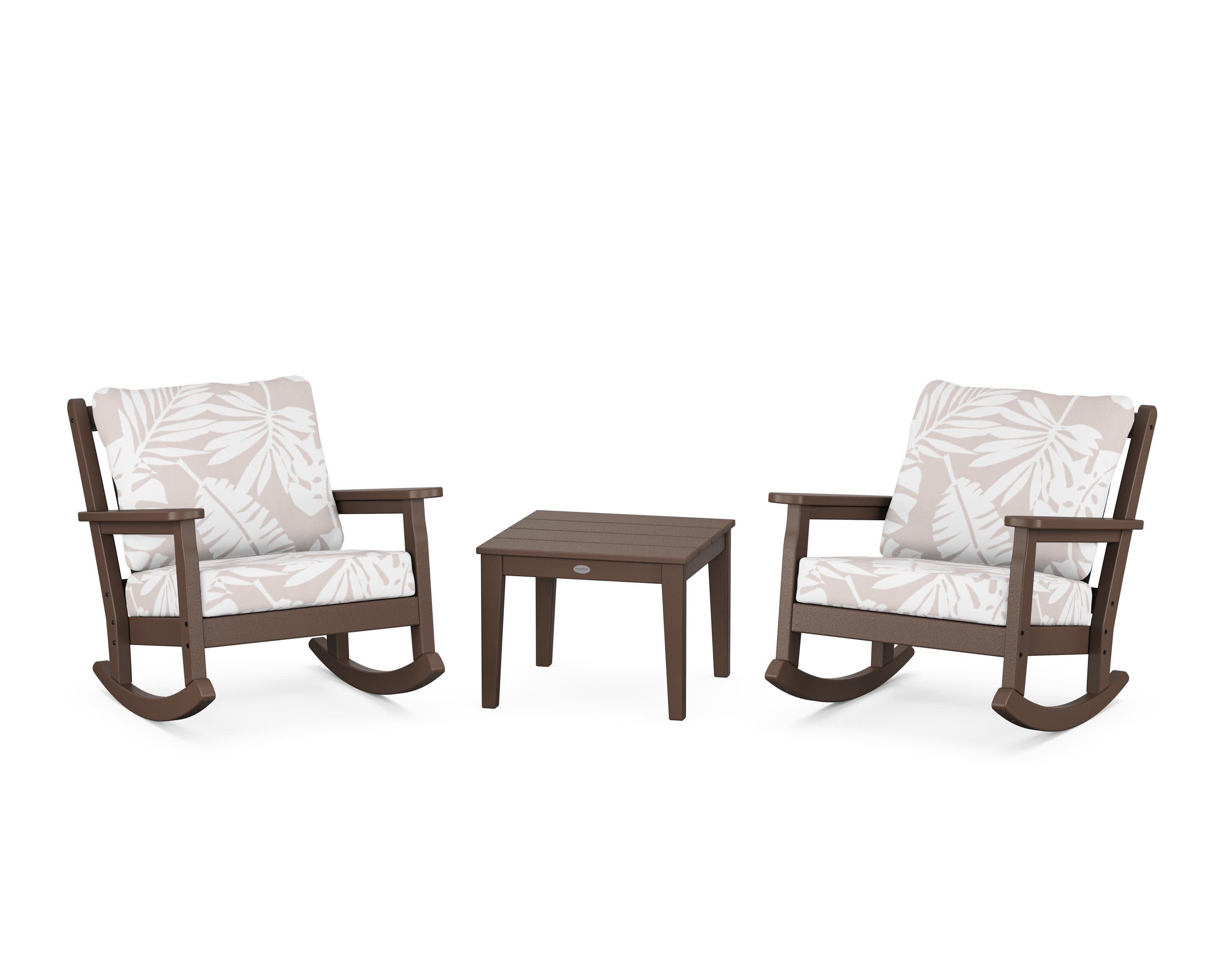 Chippendale 3-Piece Deep Seating Rocker Set in Mahogany / Leaf Dune Burlap