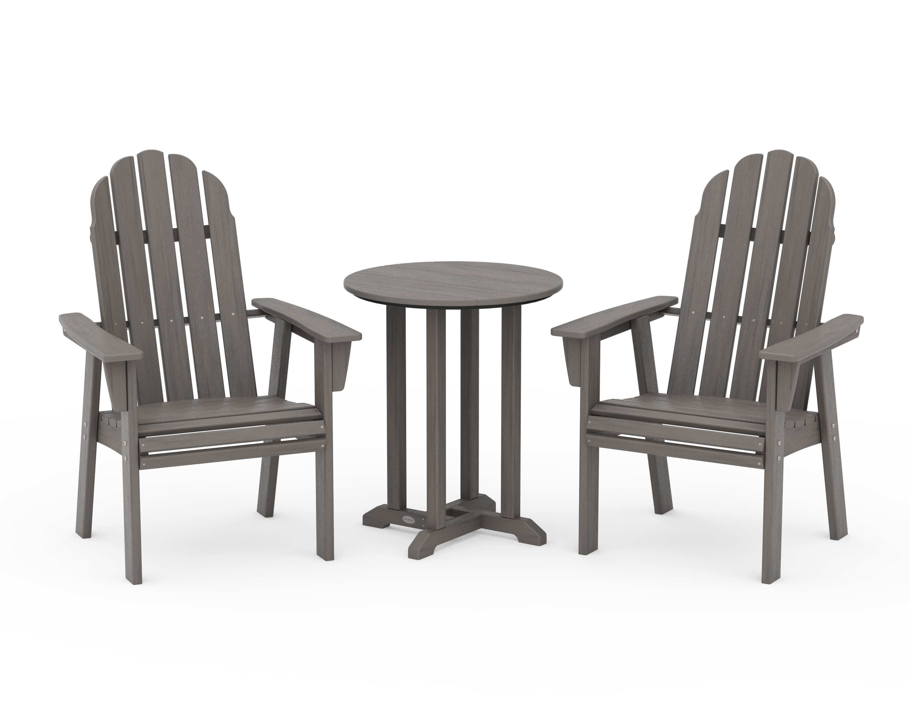 Vineyard Adirondack 3-Piece Round Bistro Dining Set in Driftwood