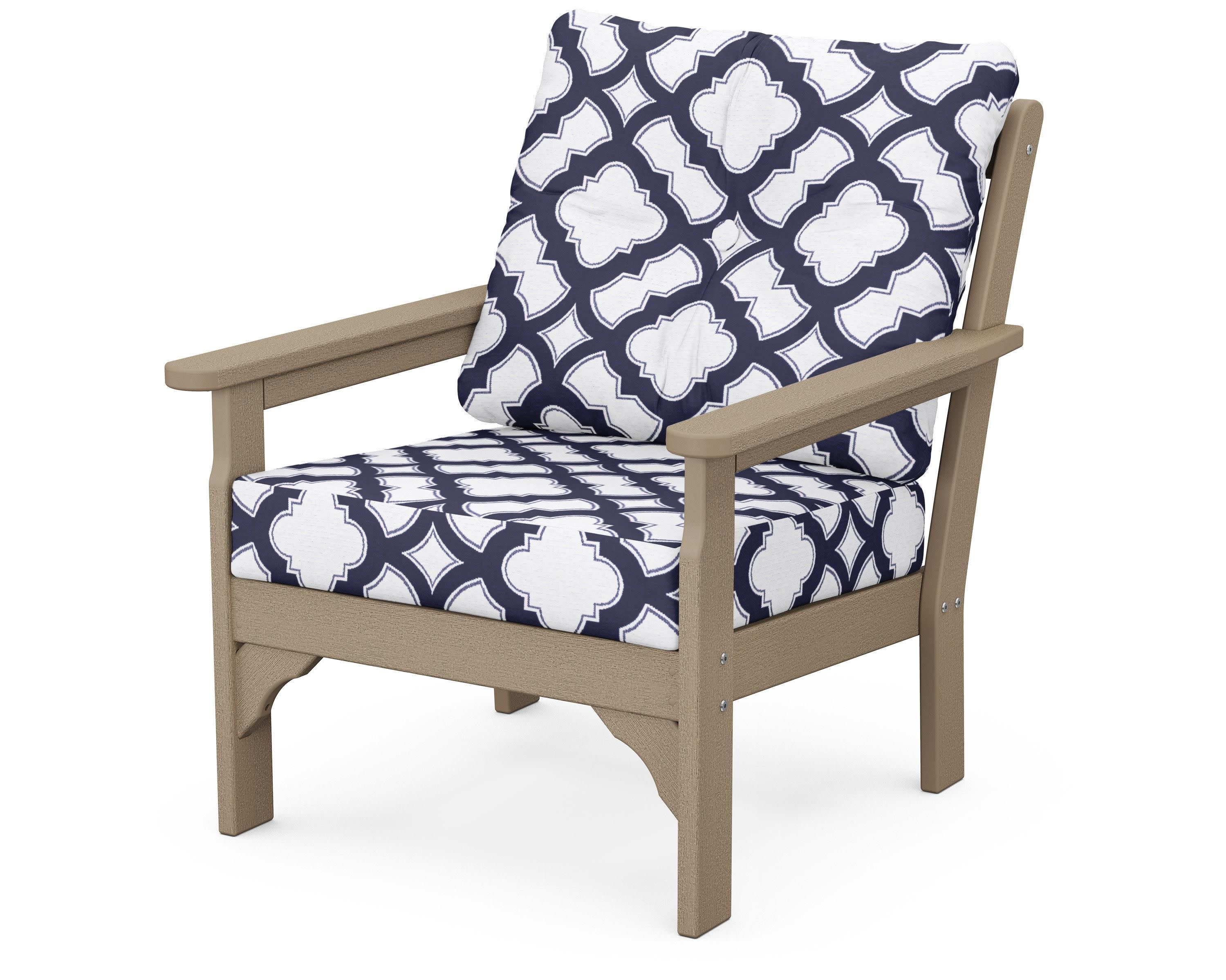 Vineyard Deep Seating Chair in Vintage Sahara / Trellis Navy
