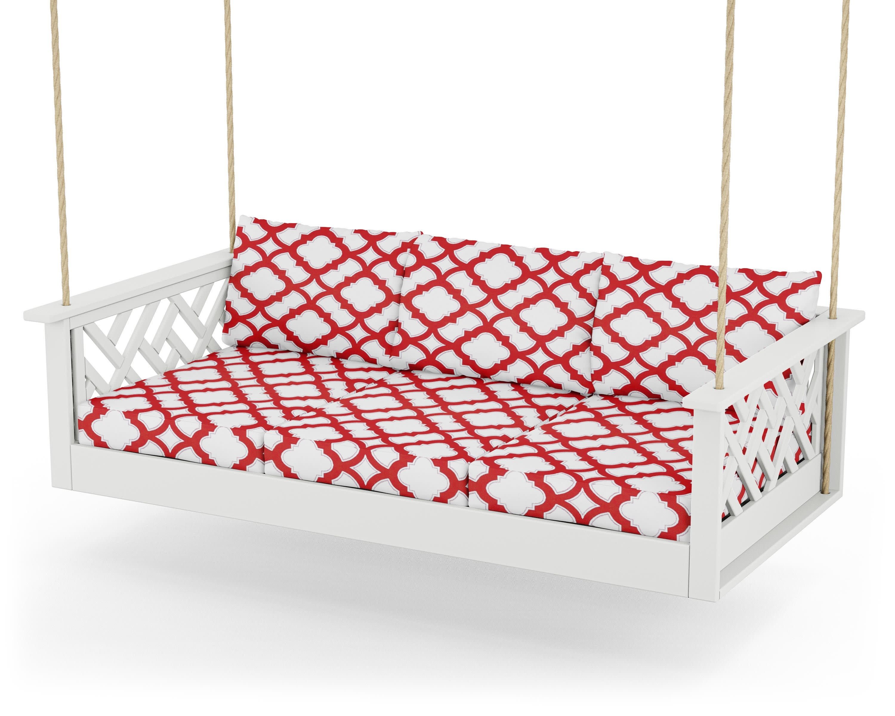 Chippendale Daybed Swing in White / Trellis Crimson