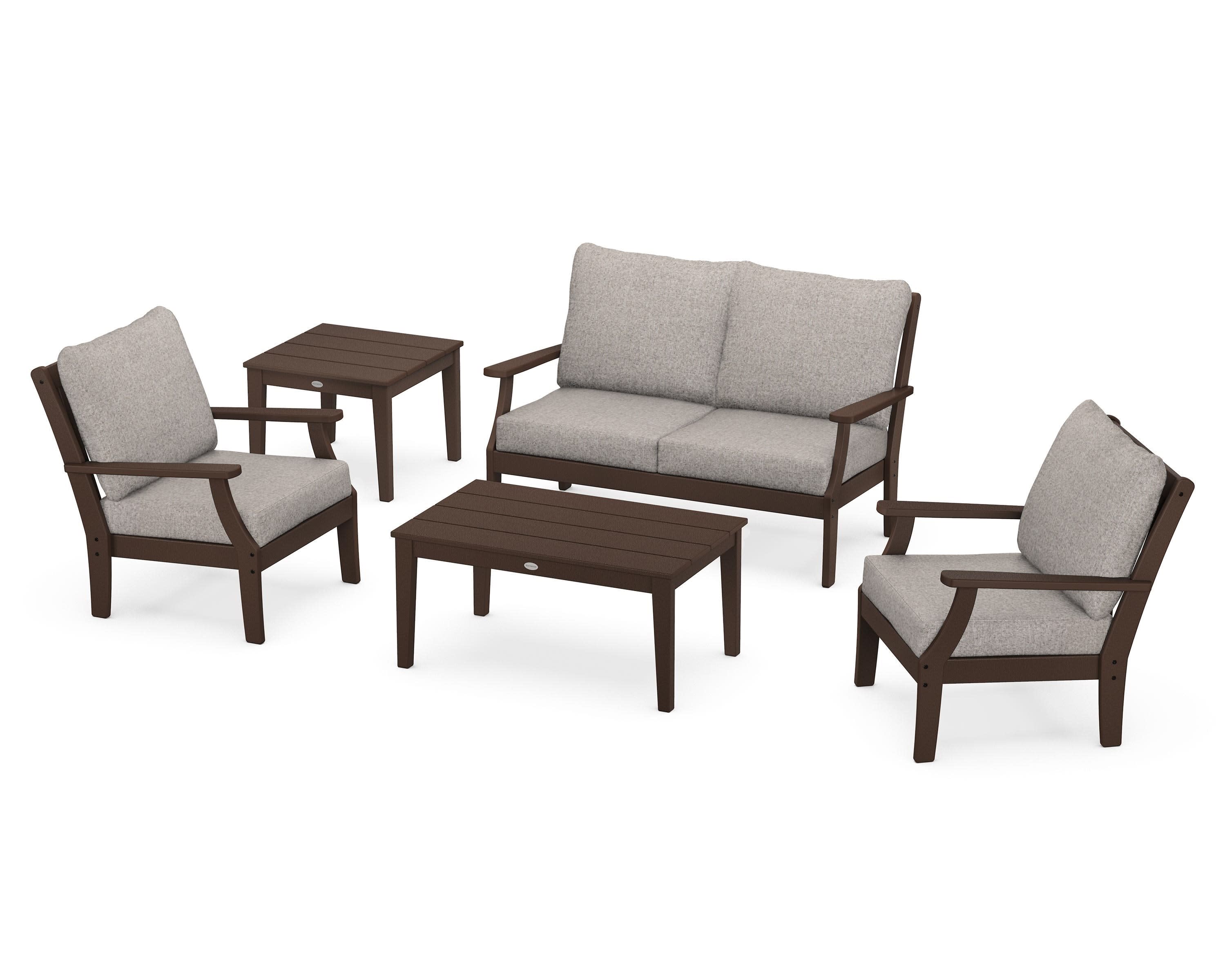 Braxton 5-Piece Deep Seating Set in Mahogany / Weathered Tweed
