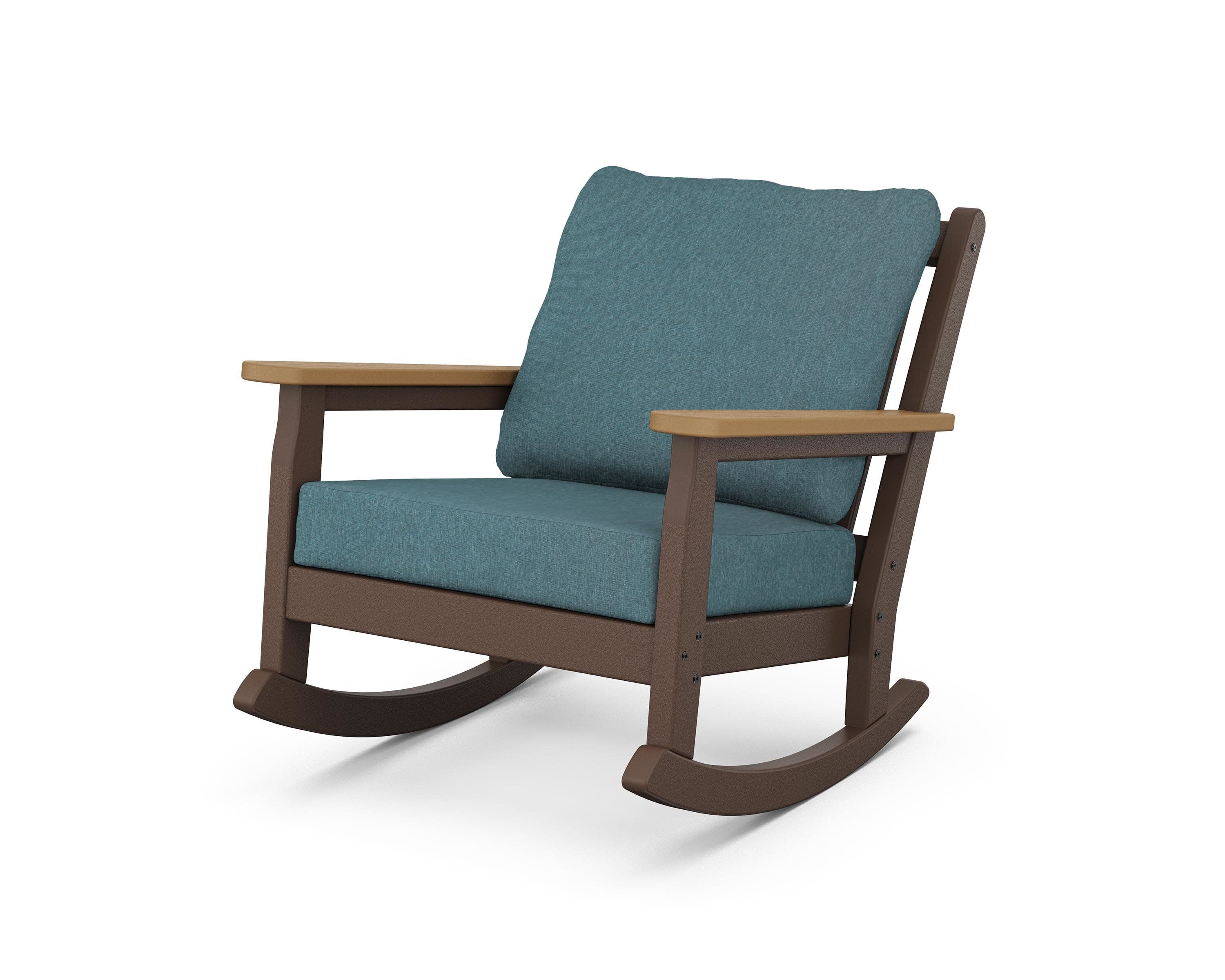 Chippendale Deep Seating Rocking Chair in Mahogany / Natural / Ocean Teal