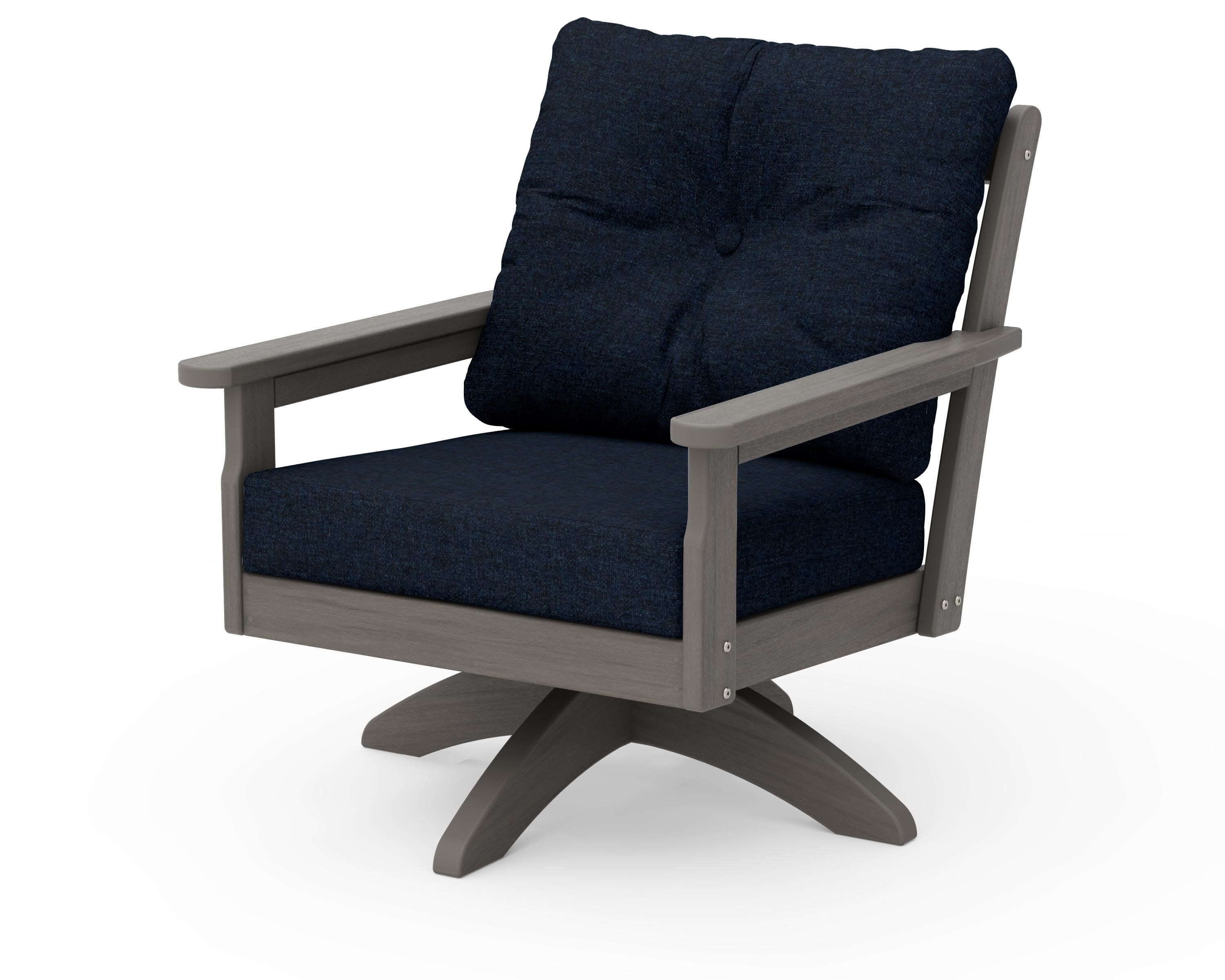 Vineyard Deep Seating Swivel Chair in Driftwood / Marine Indigo