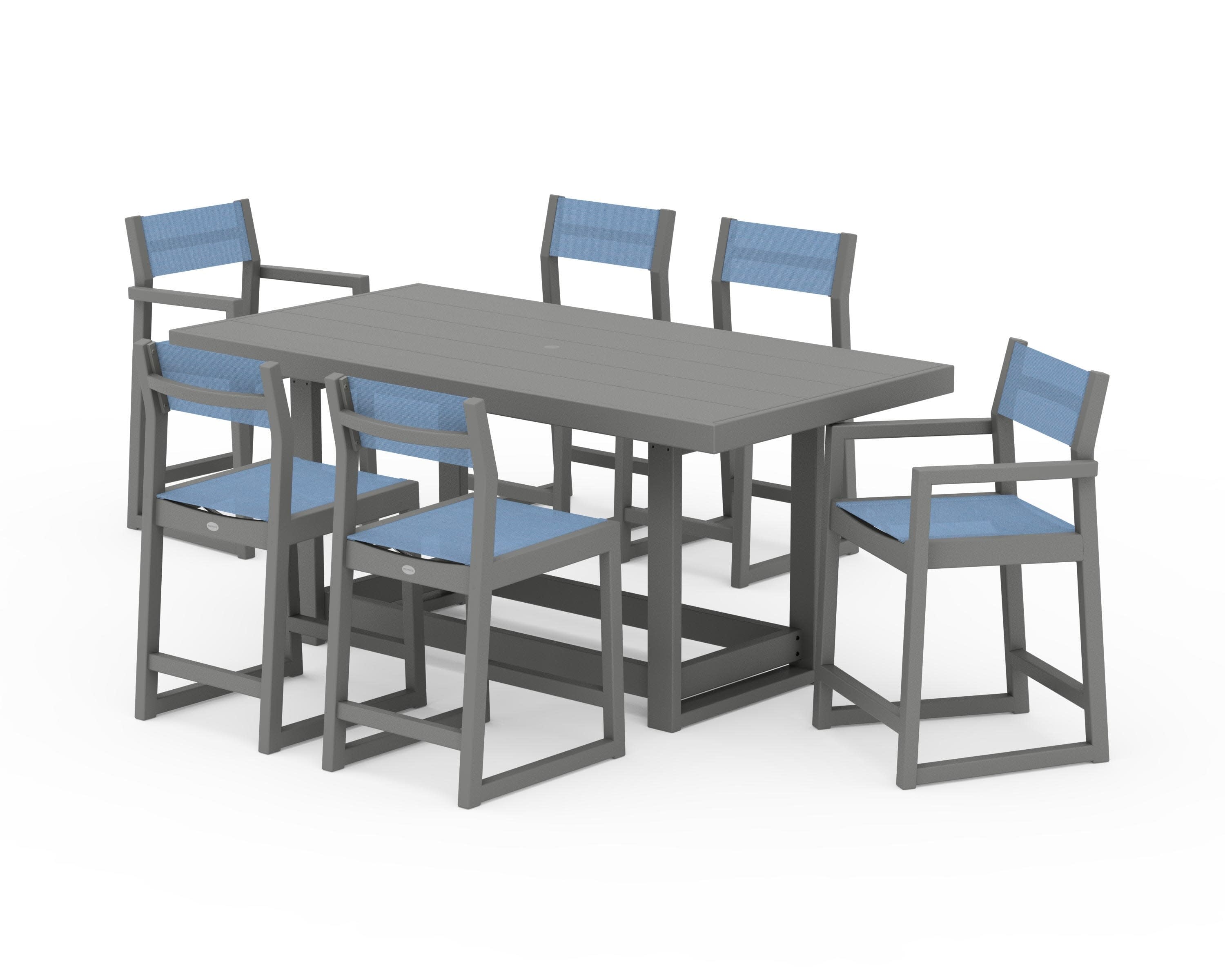 EDGE Sling 7-Piece Counter Table Set in Slate Grey / Poolside Sling