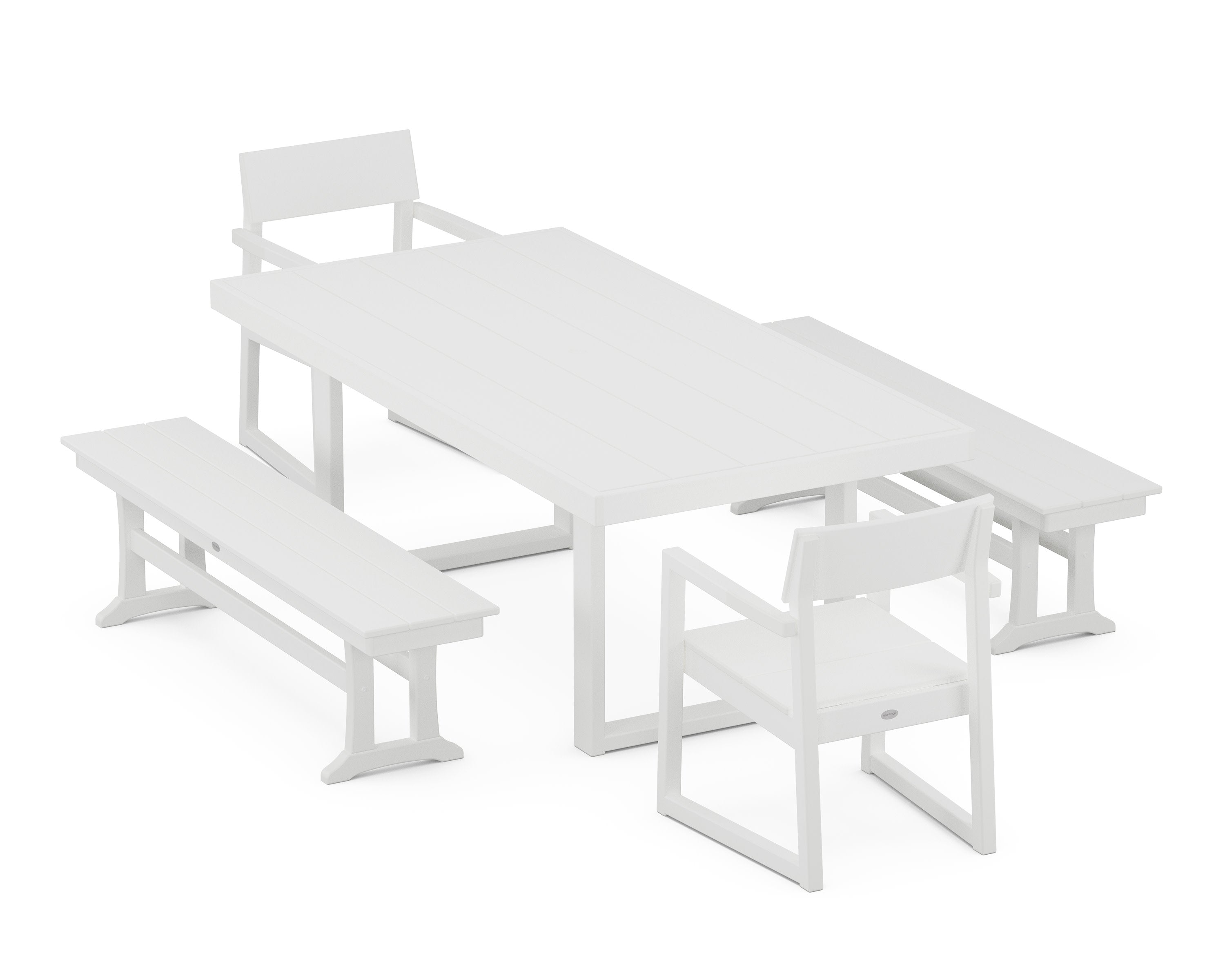 EDGE 5-Piece Dining Set with Benches in White
