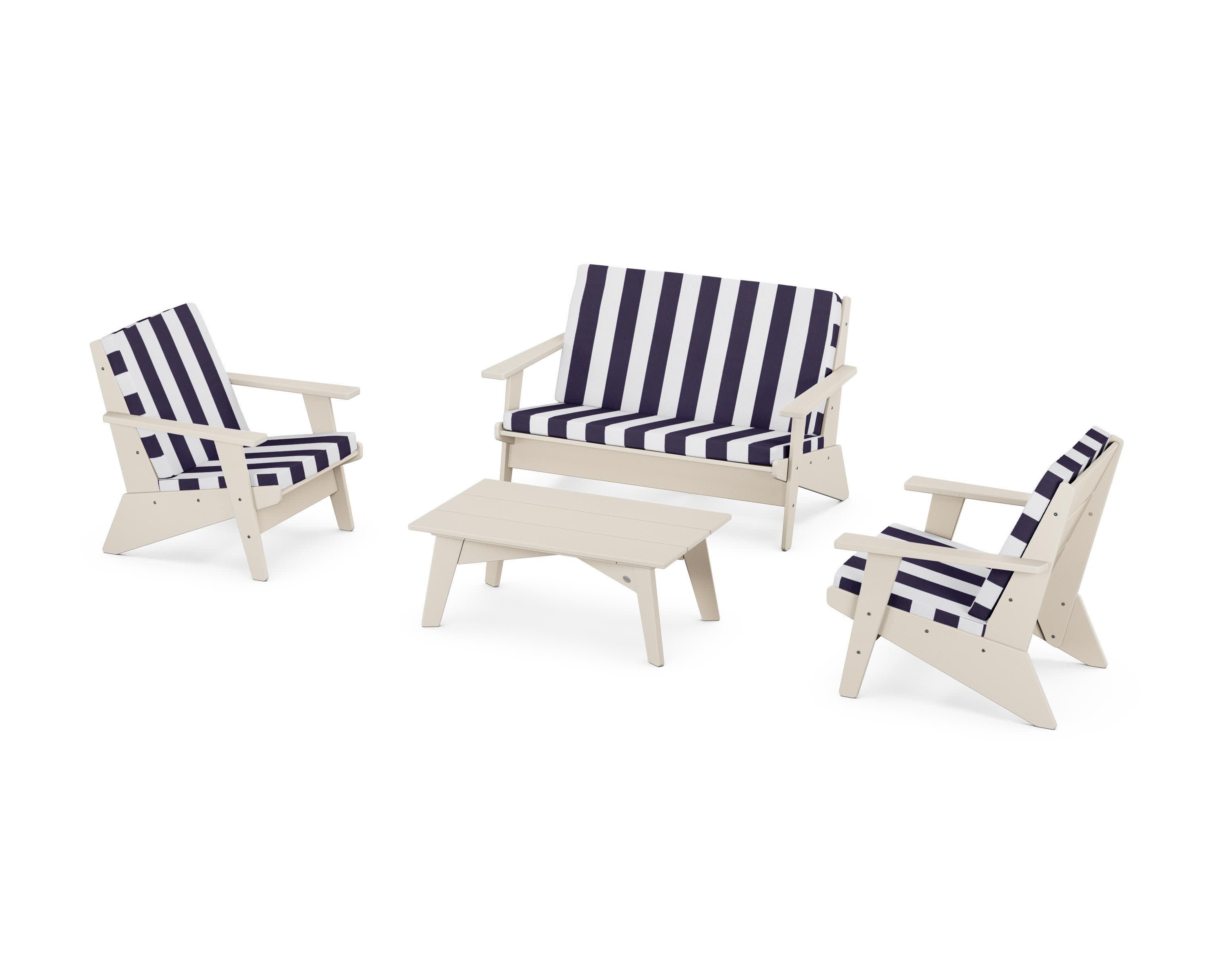 Riviera Modern Lounge 4-Piece Set in Sand / Cabana Stripe Navy
