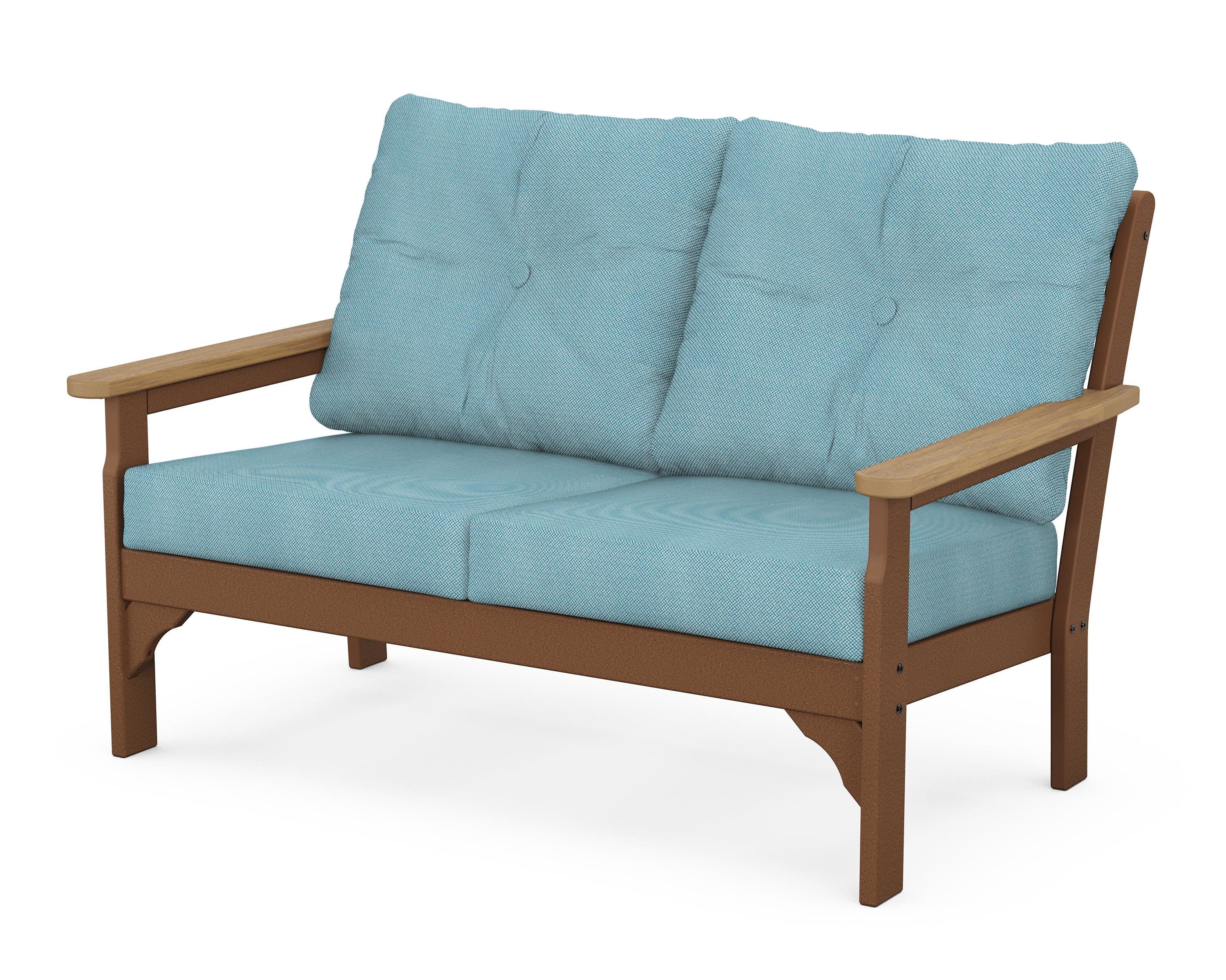 Vineyard Deep Seating Loveseat in Teak / Natural / Lattice Sky Blue