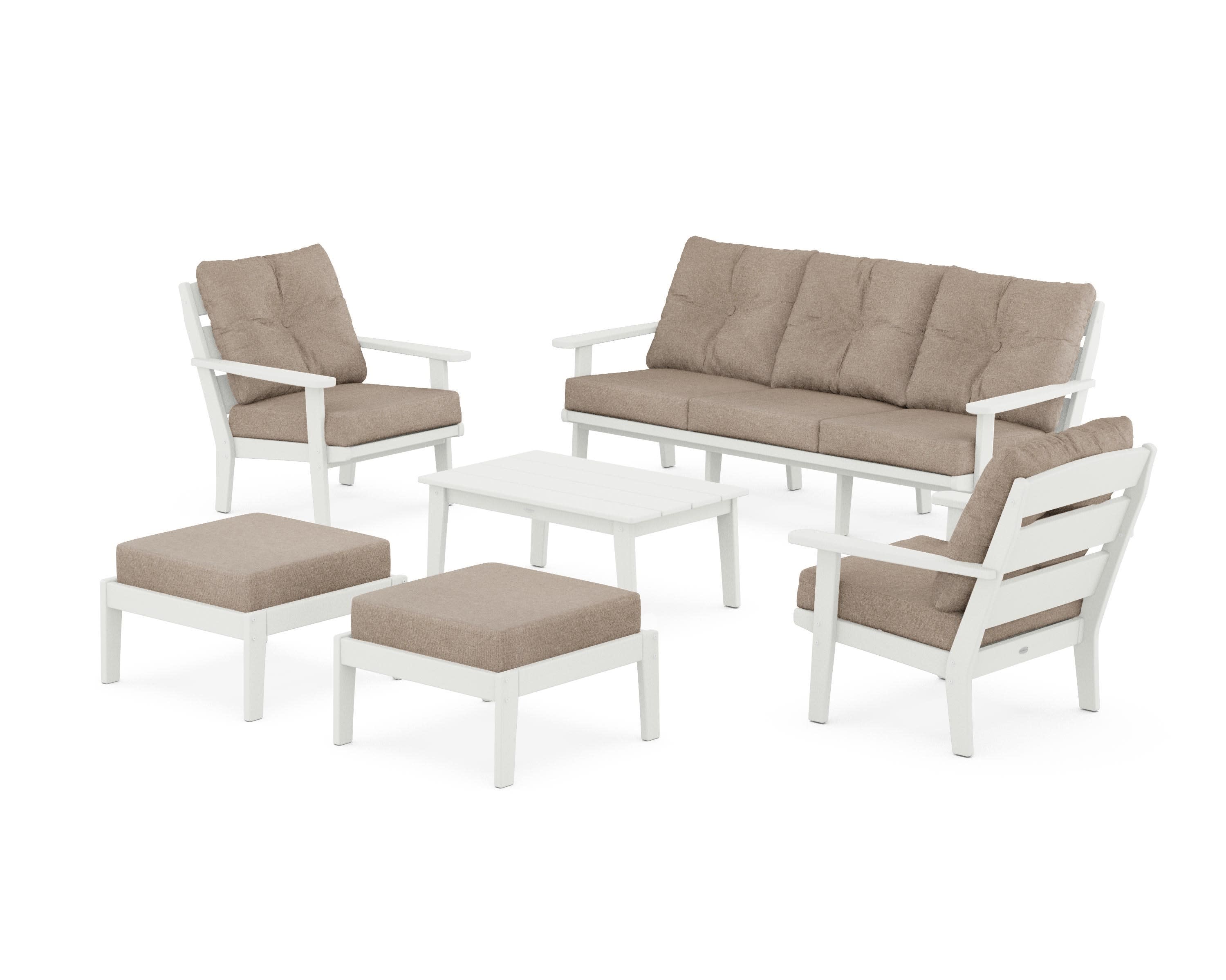 Lakeside 6-Piece Lounge Sofa Set in Vintage White / Spiced Burlap