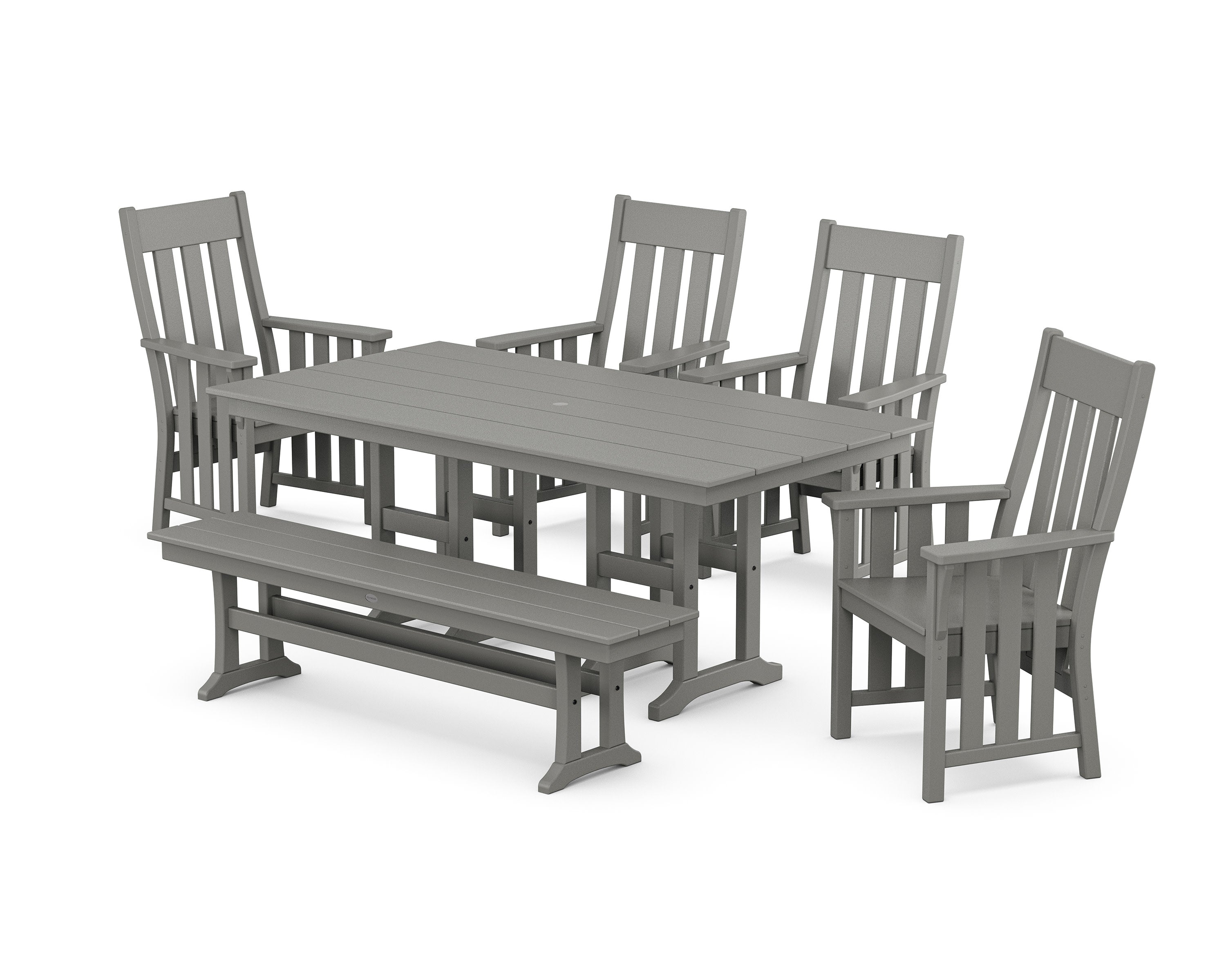 Acadia 6-Piece Farmhouse Dining Set with Bench in Slate Grey