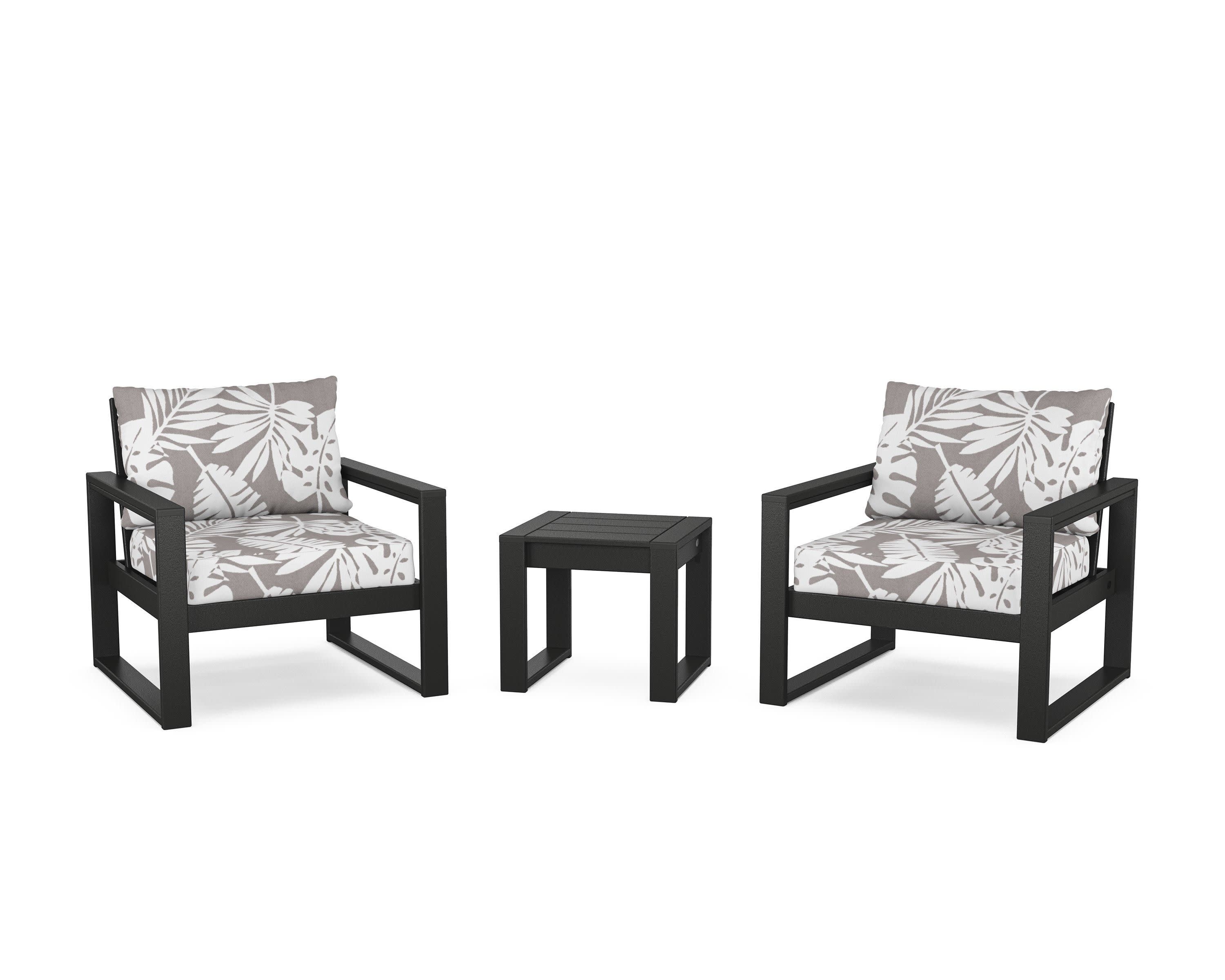 EDGE Sectional 3-Piece Deep Seating Set in Black / Leaf Grey Mist