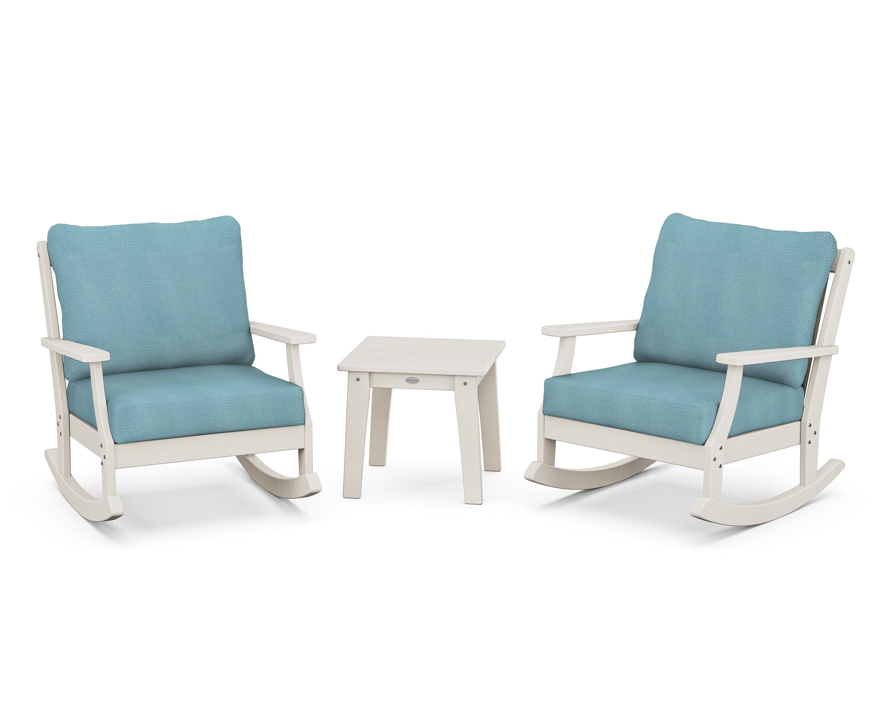 Braxton 3-Piece Deep Seating Rocker Set in Sand / Lattice Sky Blue