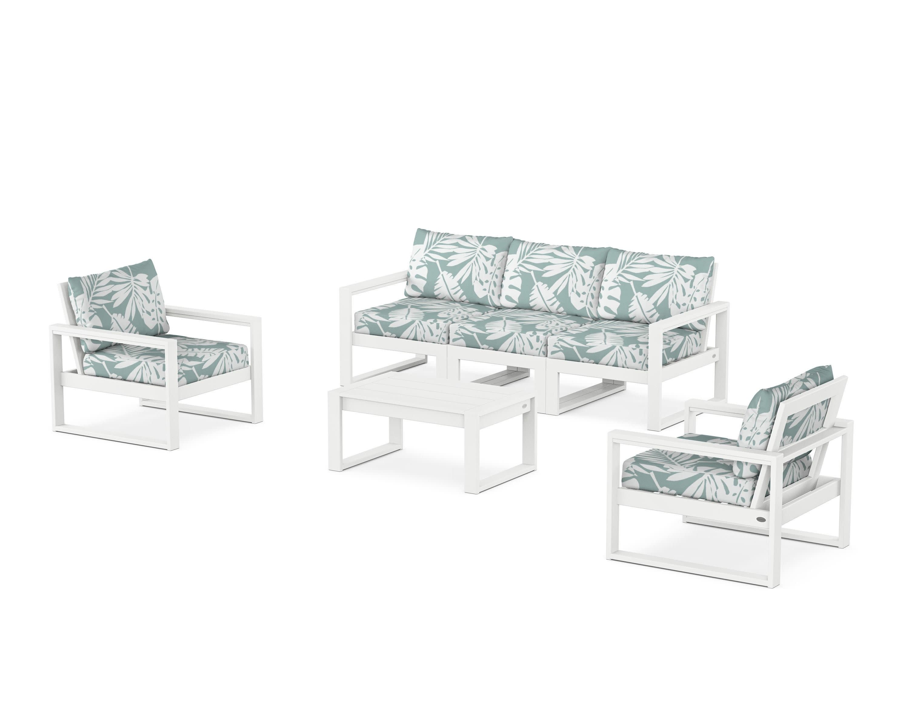 EDGE Sectional 4-Piece Deep Seating Set with Sofa in White / Leaf Glacier Spa
