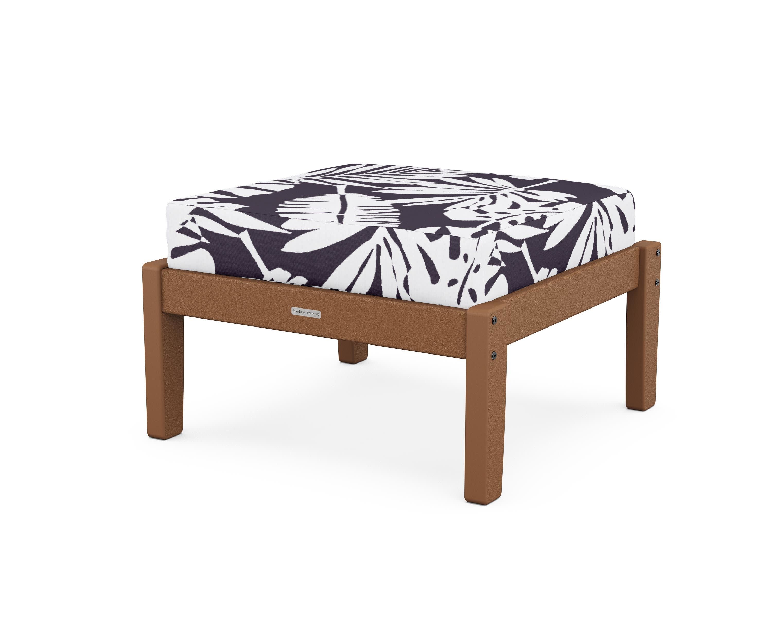 Chinoiserie Deep Seating Ottoman in Teak / Leaf Navy