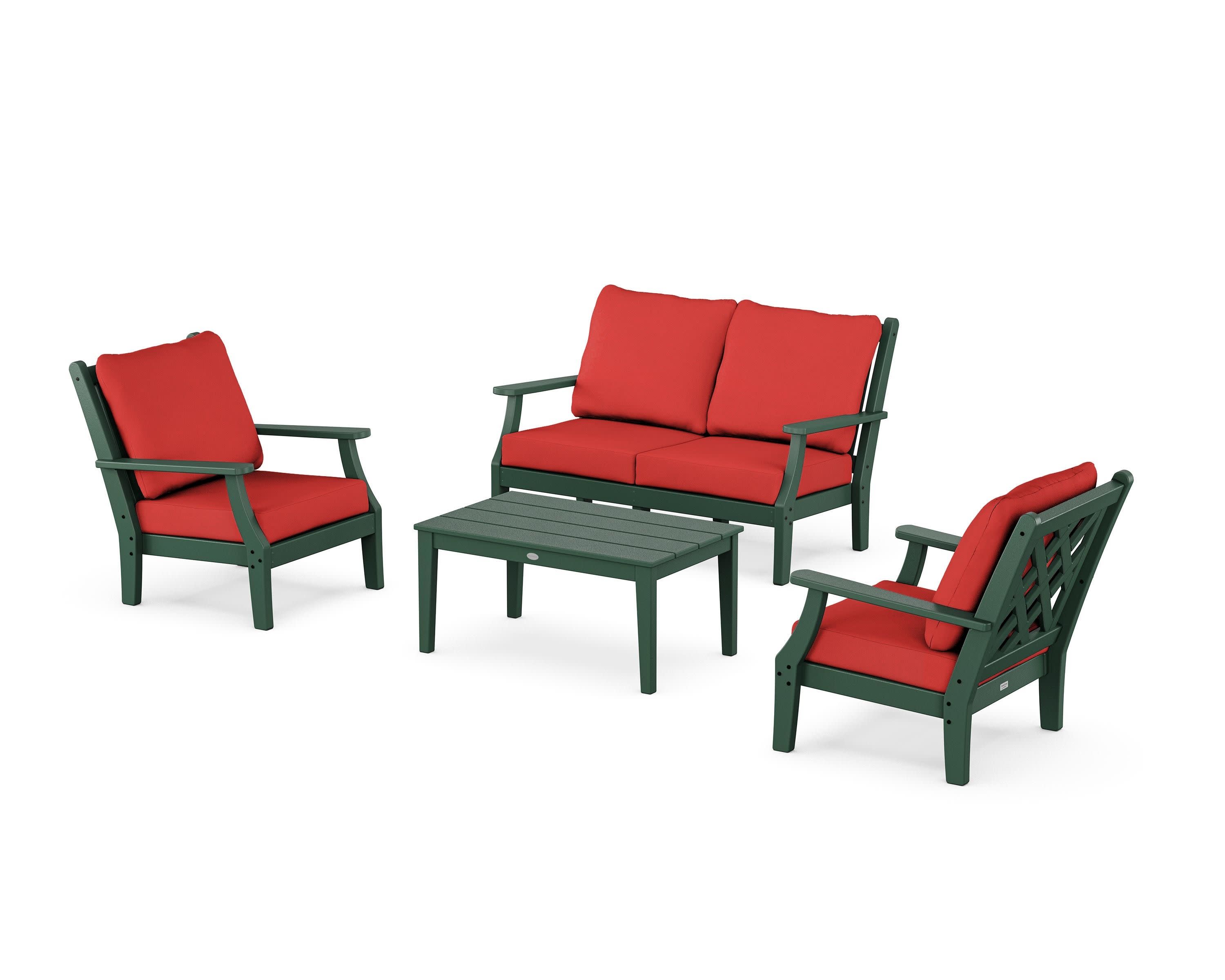 Wovendale 4-Piece Deep Seating Set with Loveseat in Green / Crimson Linen
