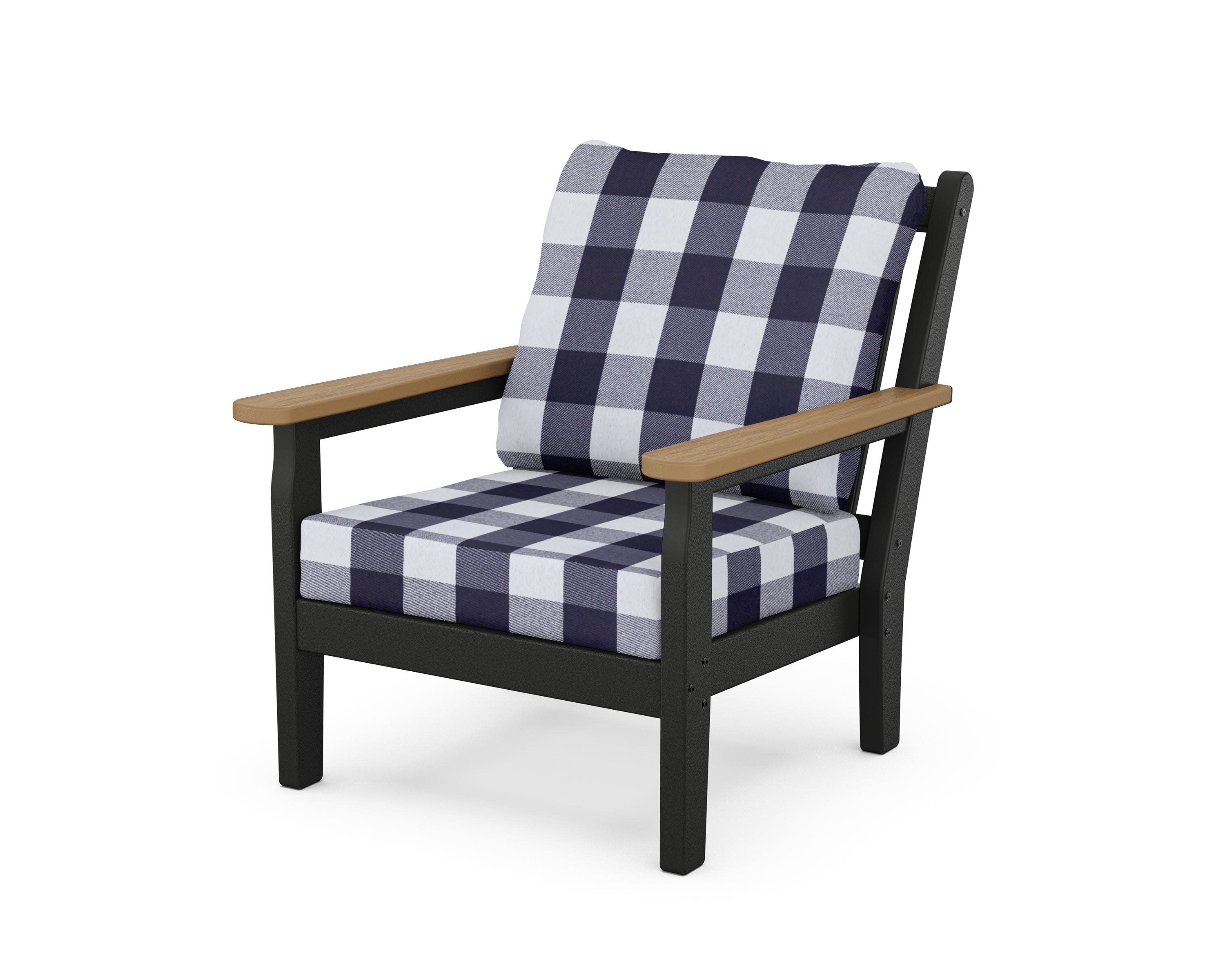 Chippendale Deep Seating Chair in Black / Natural / Buffalo Plaid Navy