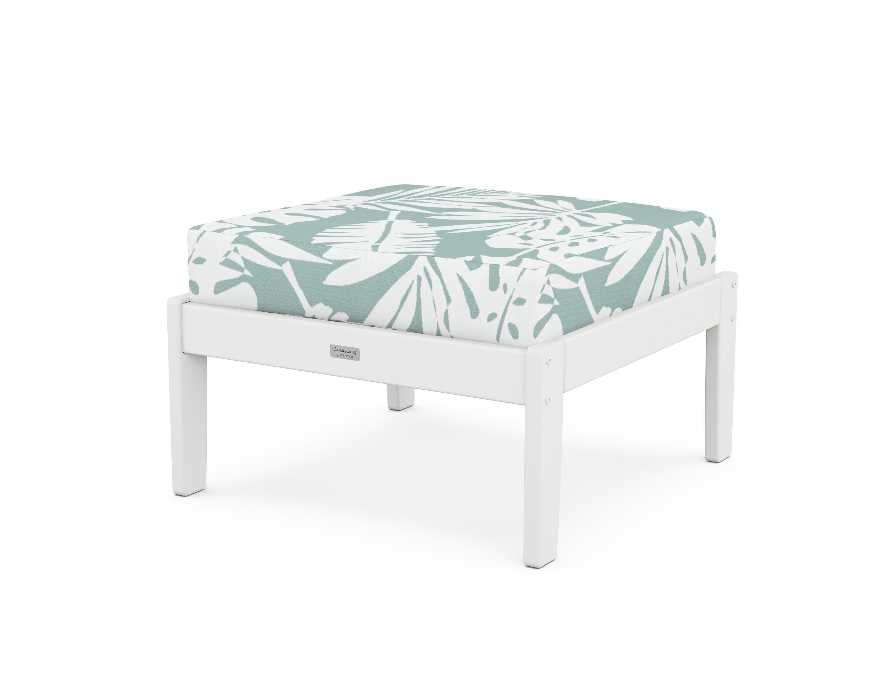 Cottage Deep Seating Ottoman in White / Leaf Glacier Spa