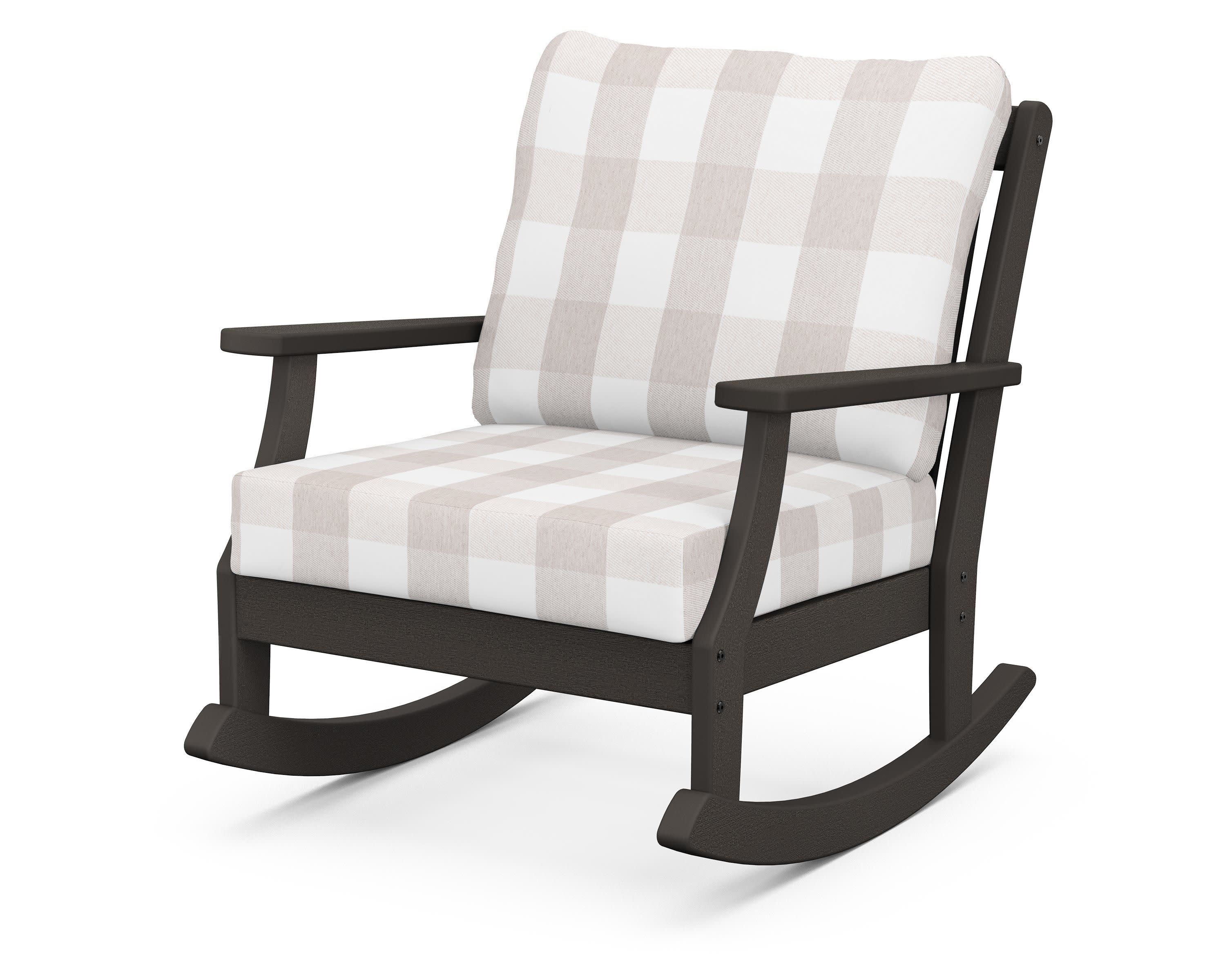 Braxton Deep Seating Rocking Chair in Vintage Coffee / Buffalo Plaid Dune Burlap
