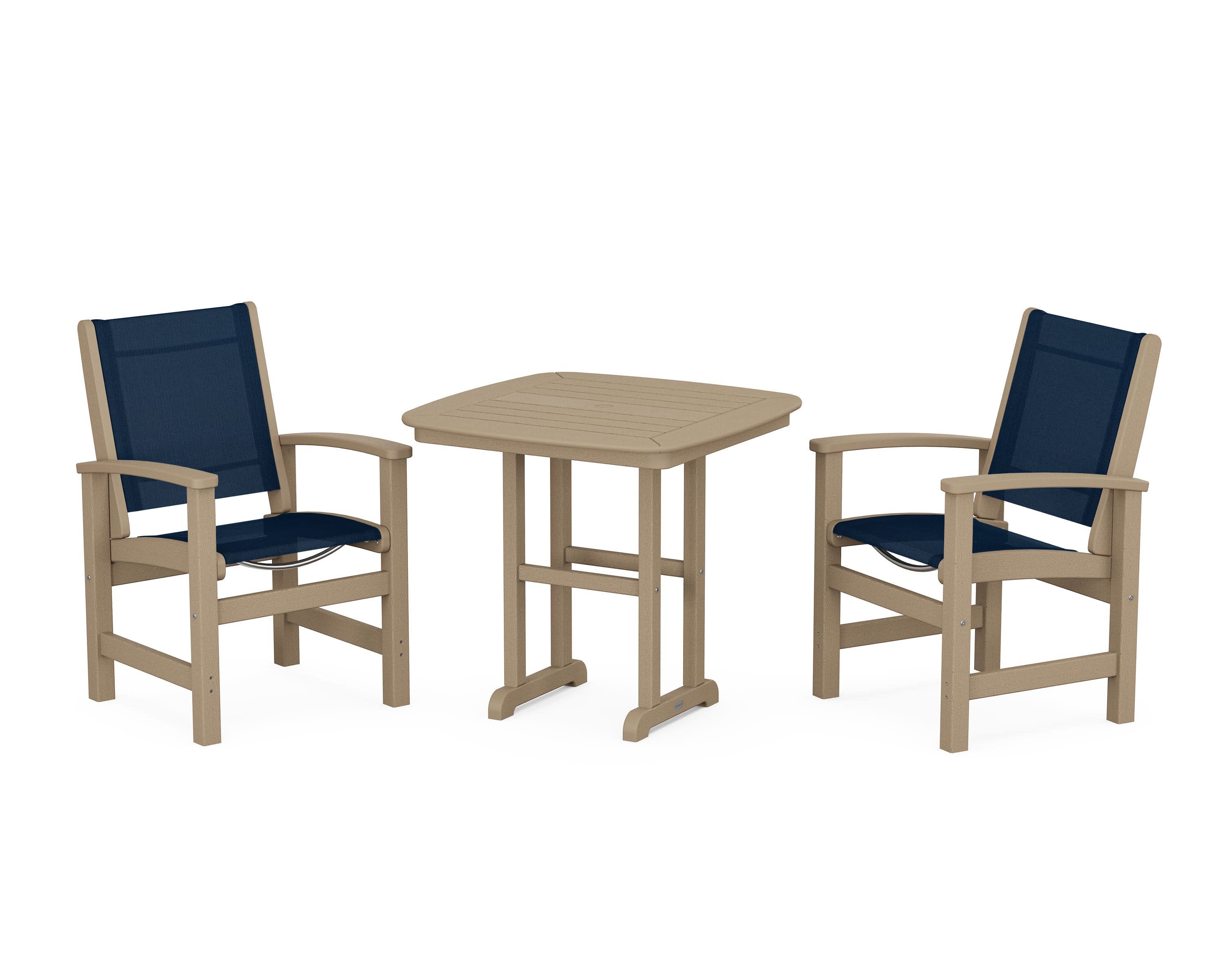 Coastal 3-Piece Dining Set in Vintage Sahara / Navy Blue Sling