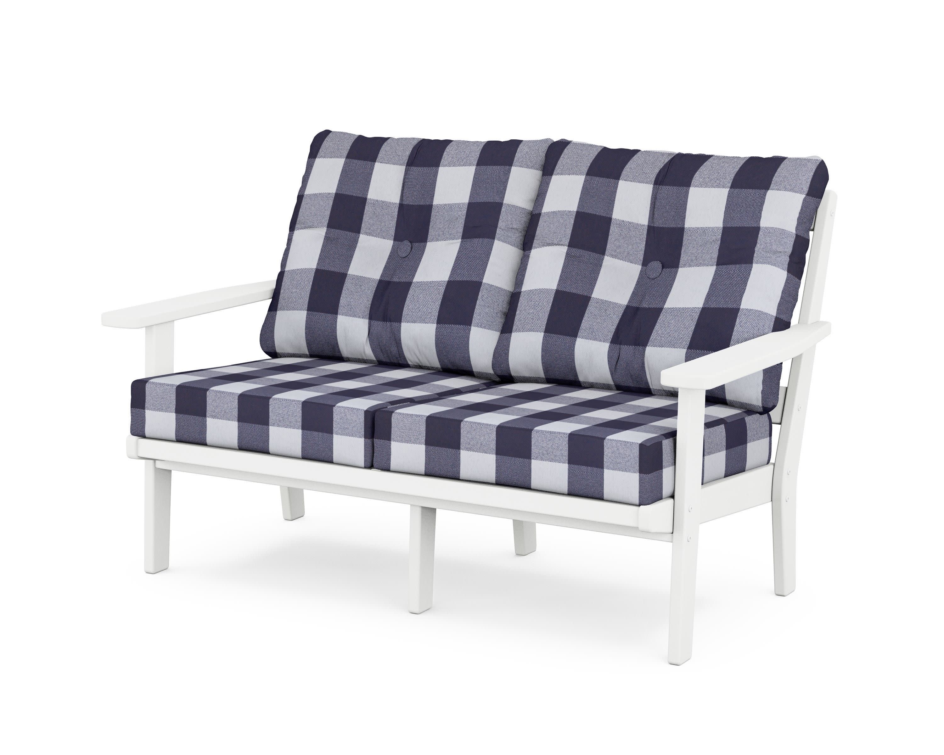 Oxford Deep SeatingLoveseat in White / Buffalo Plaid Navy
