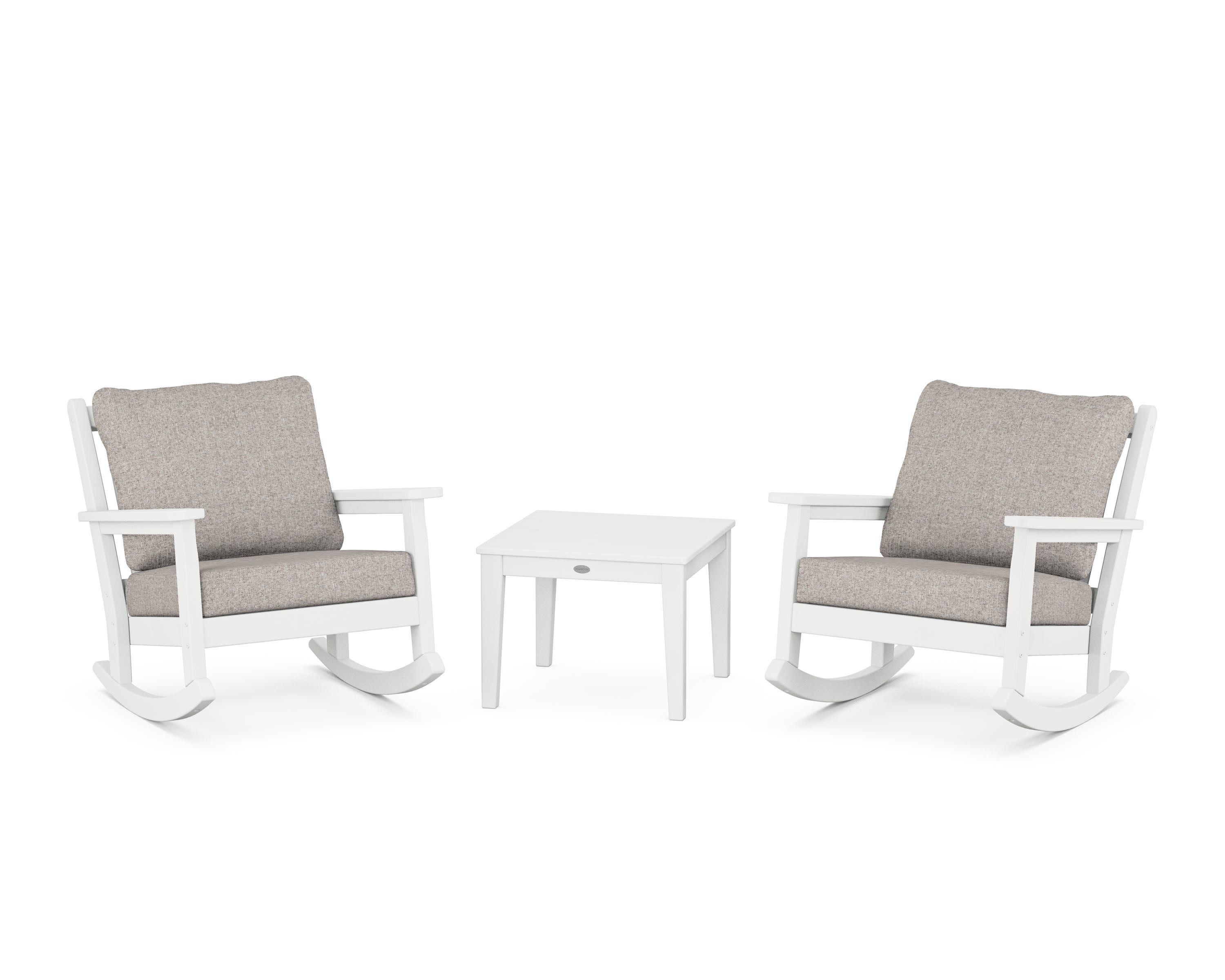 Chippendale 3-Piece Deep Seating Rocker Set in White / Weathered Tweed