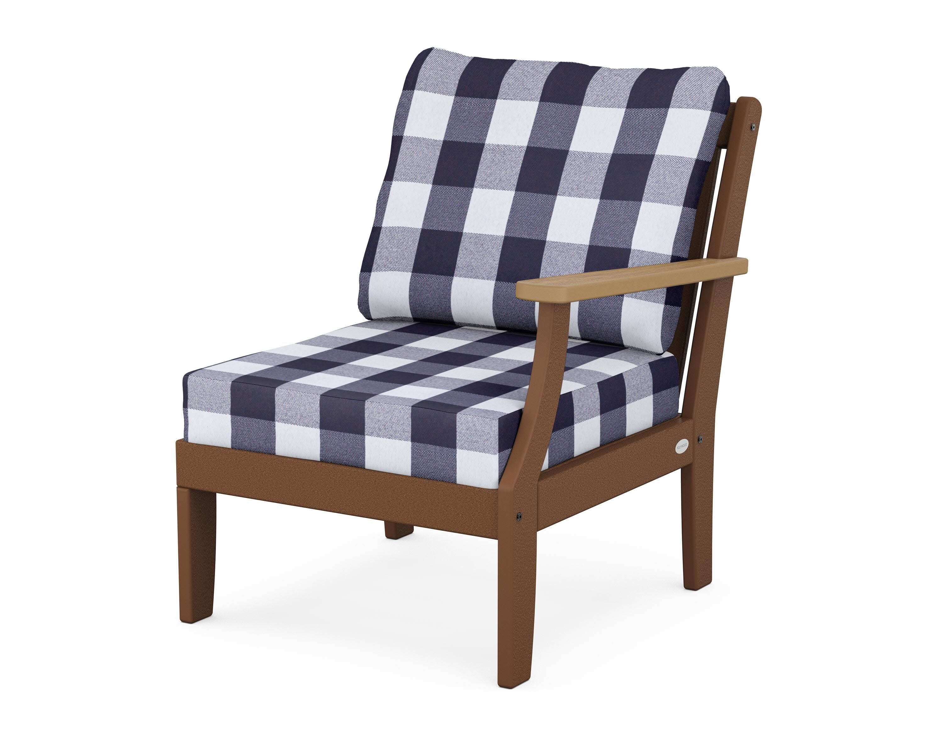 Braxton Modular Right Arm Chair in Teak / Natural / Buffalo Plaid Navy