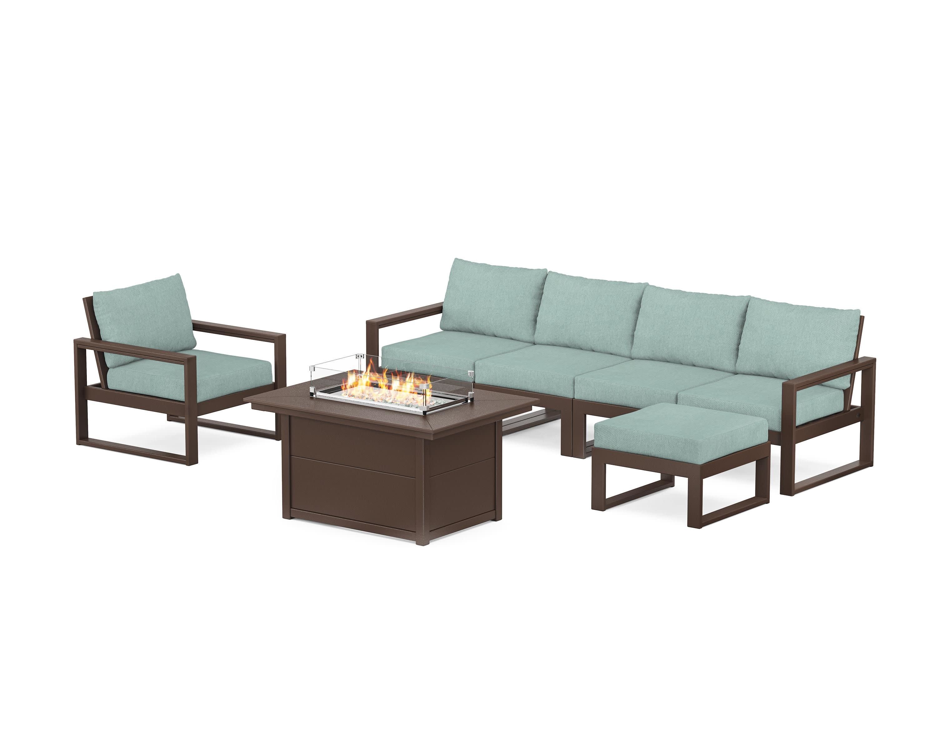 EDGE Sectional Lounge and Fire Pit Set in Mahogany / Glacier Spa