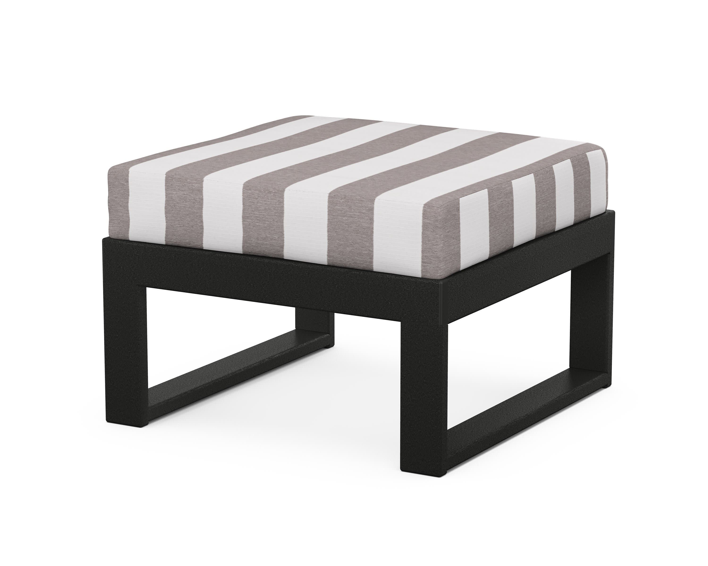 Modular Ottoman - Modern in Black / Cabana Stripe Grey Mist