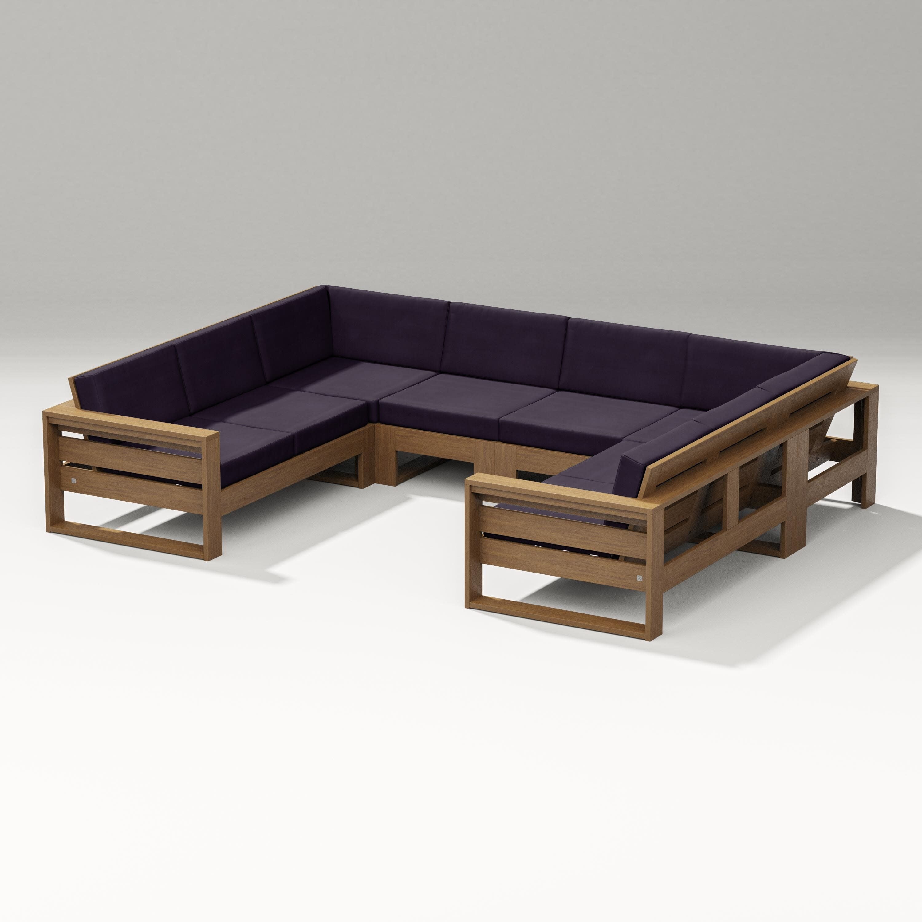 Latitude U-Shaped Sectional in Natural / Navy Linen
