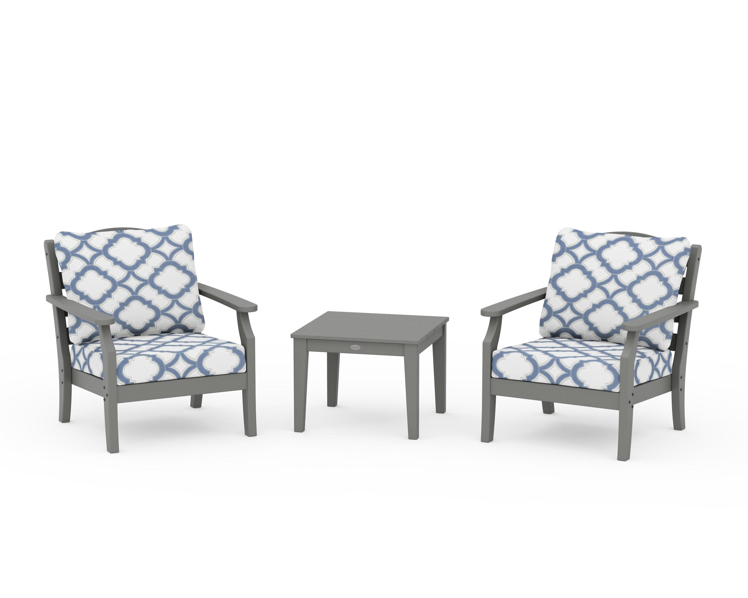 Savannah 3-Piece Deep Seating Set in Slate Grey / Trellis Sky Blue