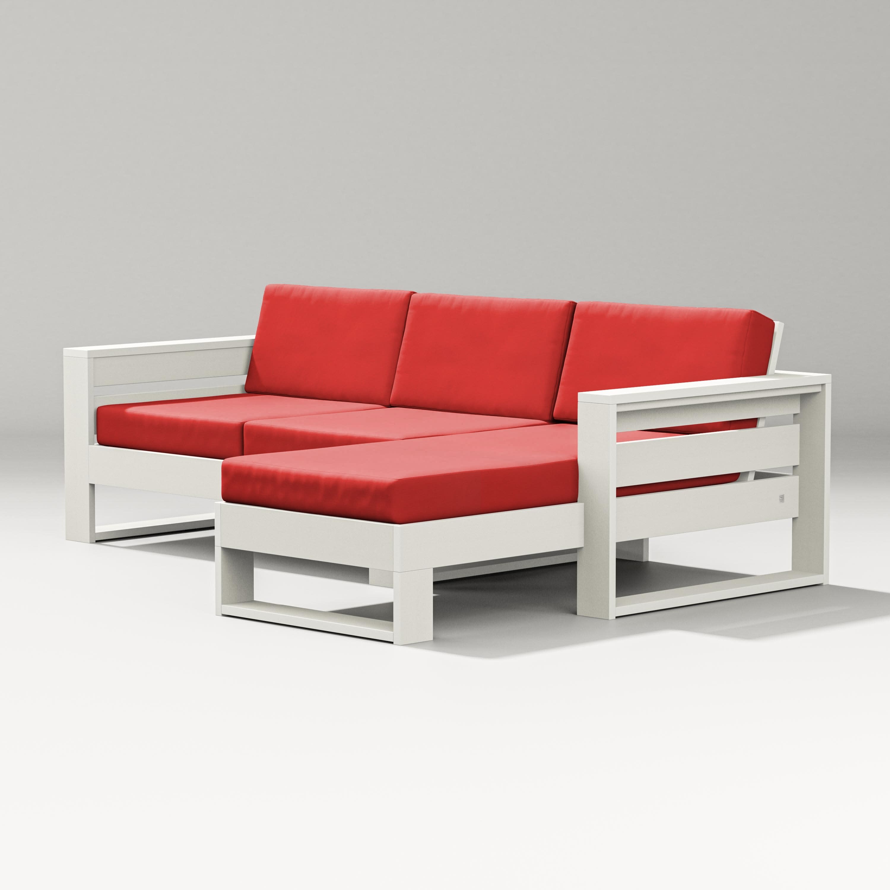 Latitude Right Chaise Sectional in Vintage White / Crimson Linen